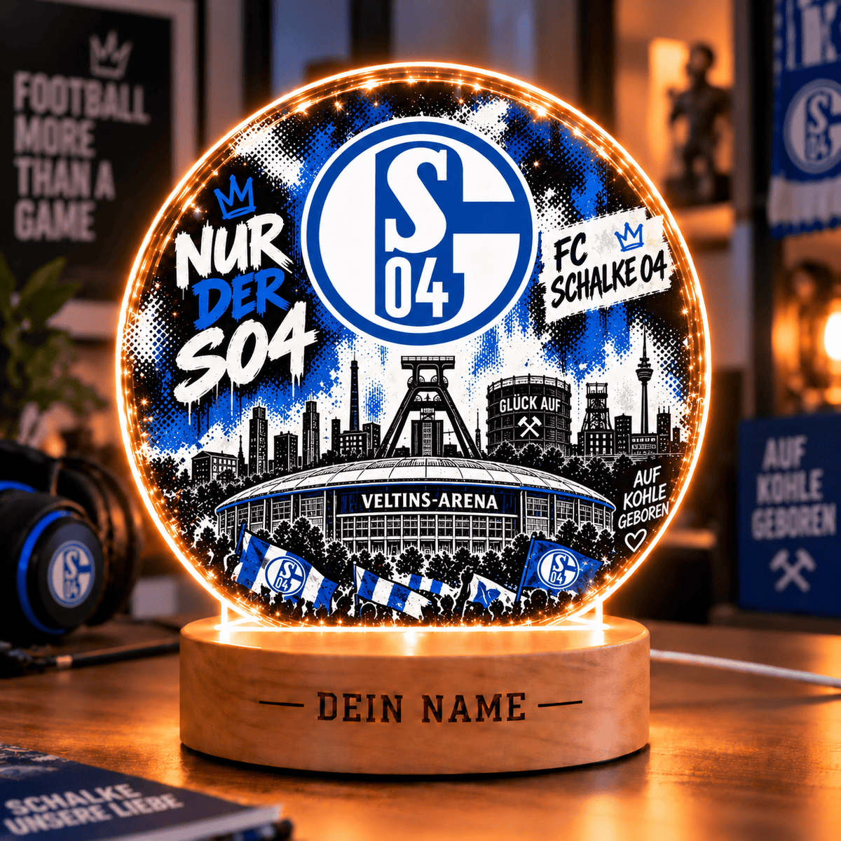 Schalke 04 Personalized LED Night Light – Street Art Acrylic Lamp with Wooden Base