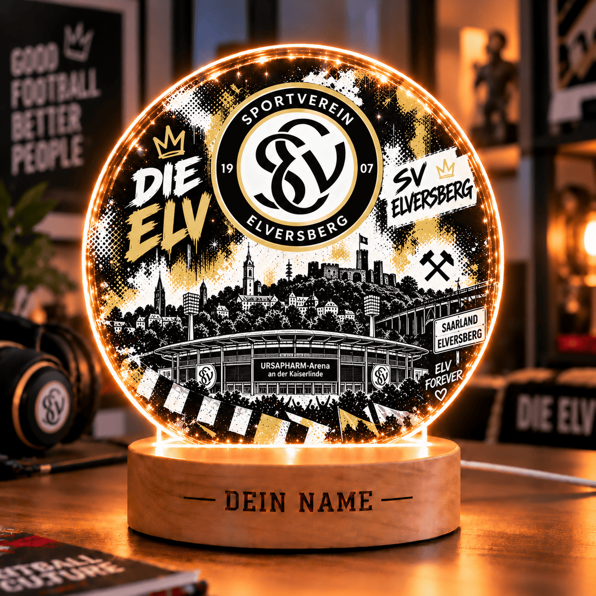 SV Elversberg Personalized LED Night Light – Street Art Acrylic Lamp with Wooden Base