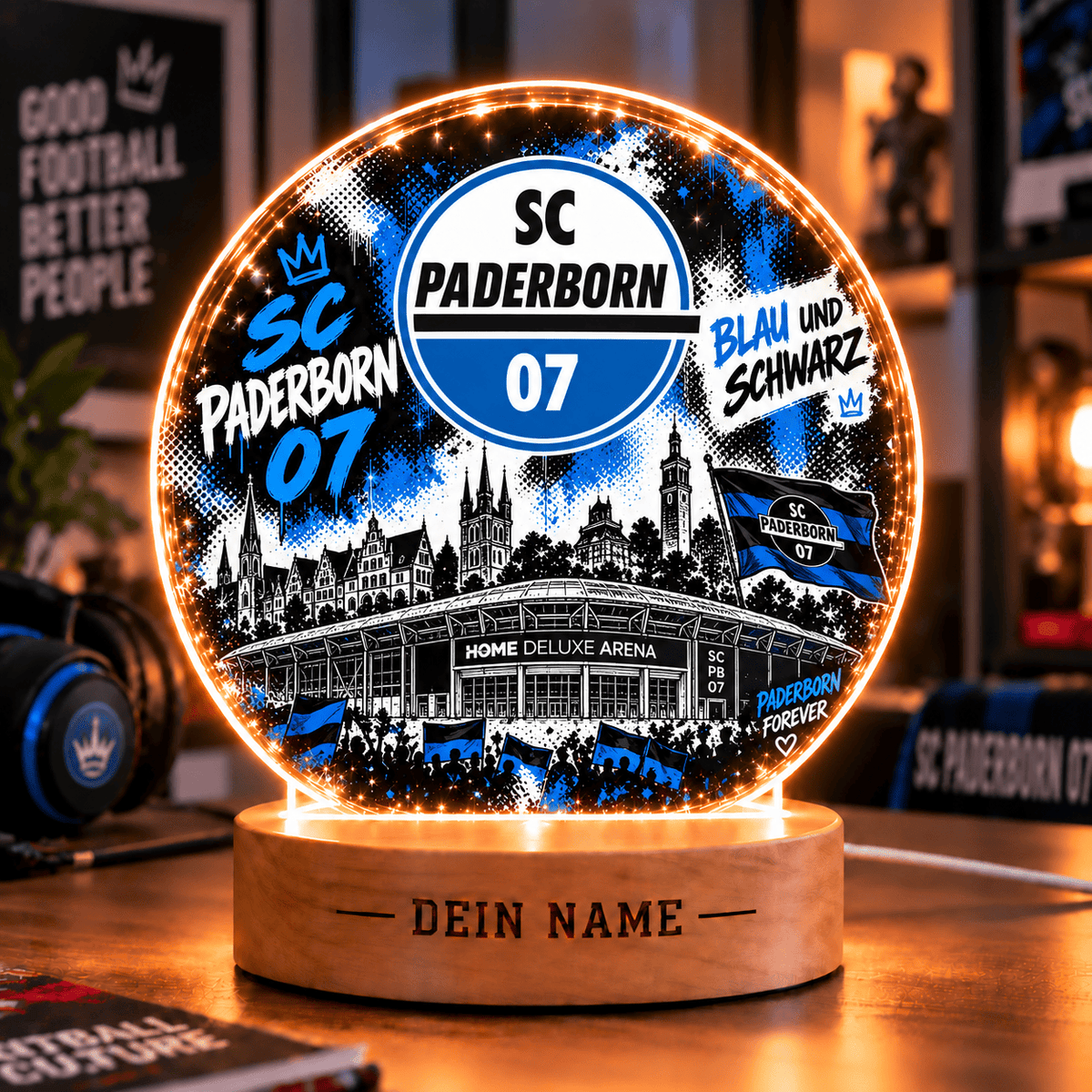SC Paderborn 07 Personalized LED Night Light – Street Art Acrylic Lamp with Wooden Base