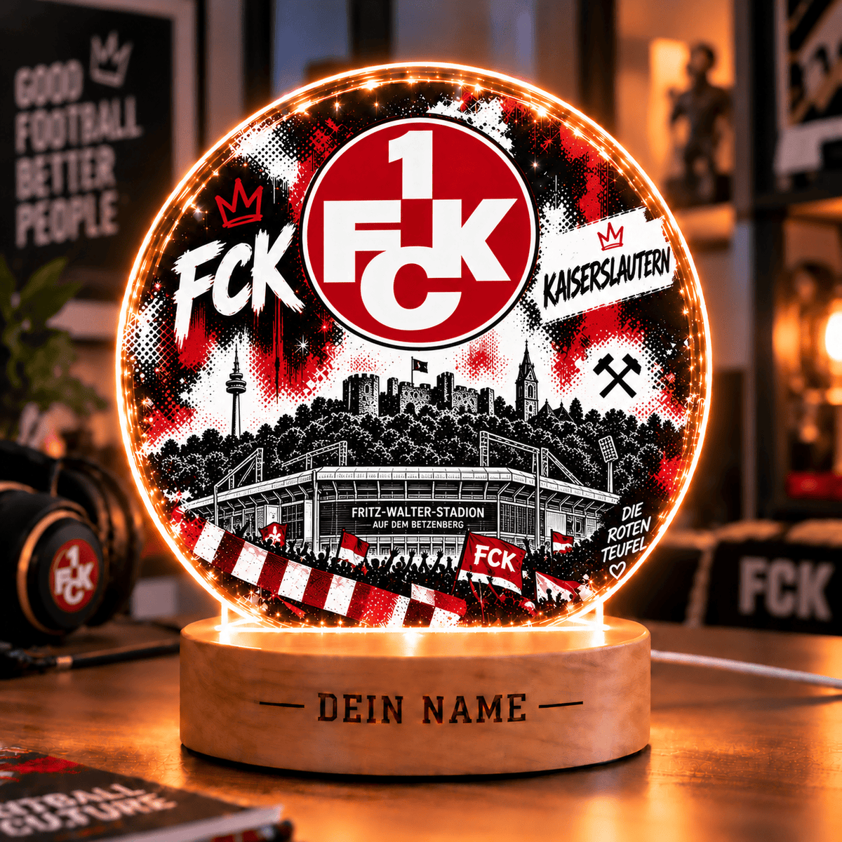 FC Kaiserslautern Personalized LED Night Light – Street Art Acrylic Lamp with Wooden Base