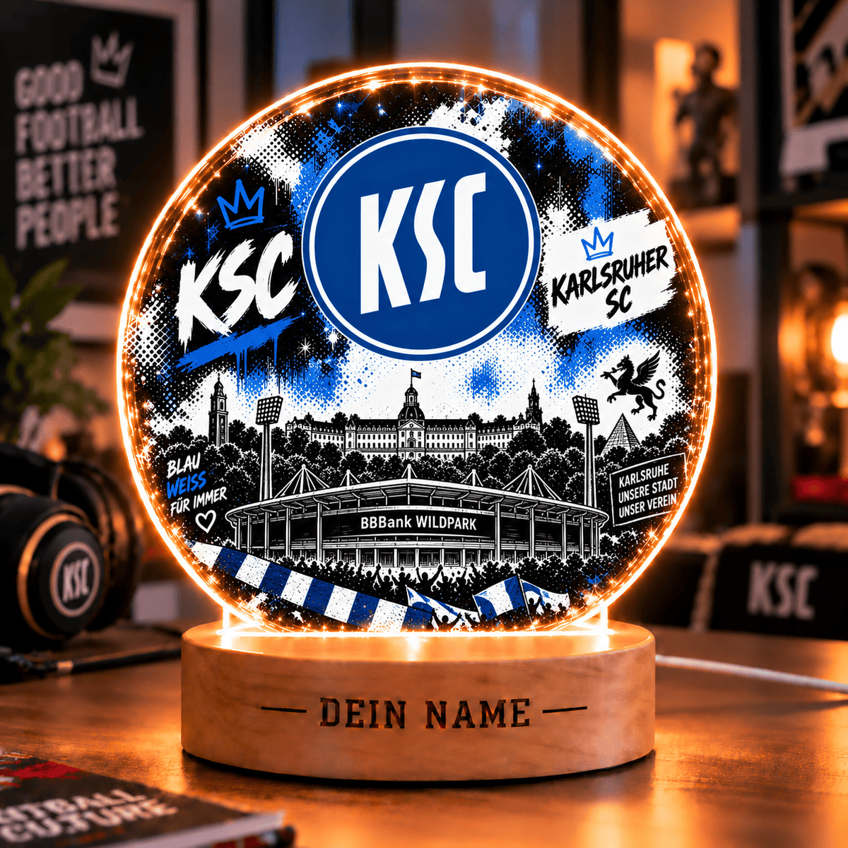 Karlsruher SC Personalized LED Night Light – Street Art Acrylic Lamp with Wooden Base