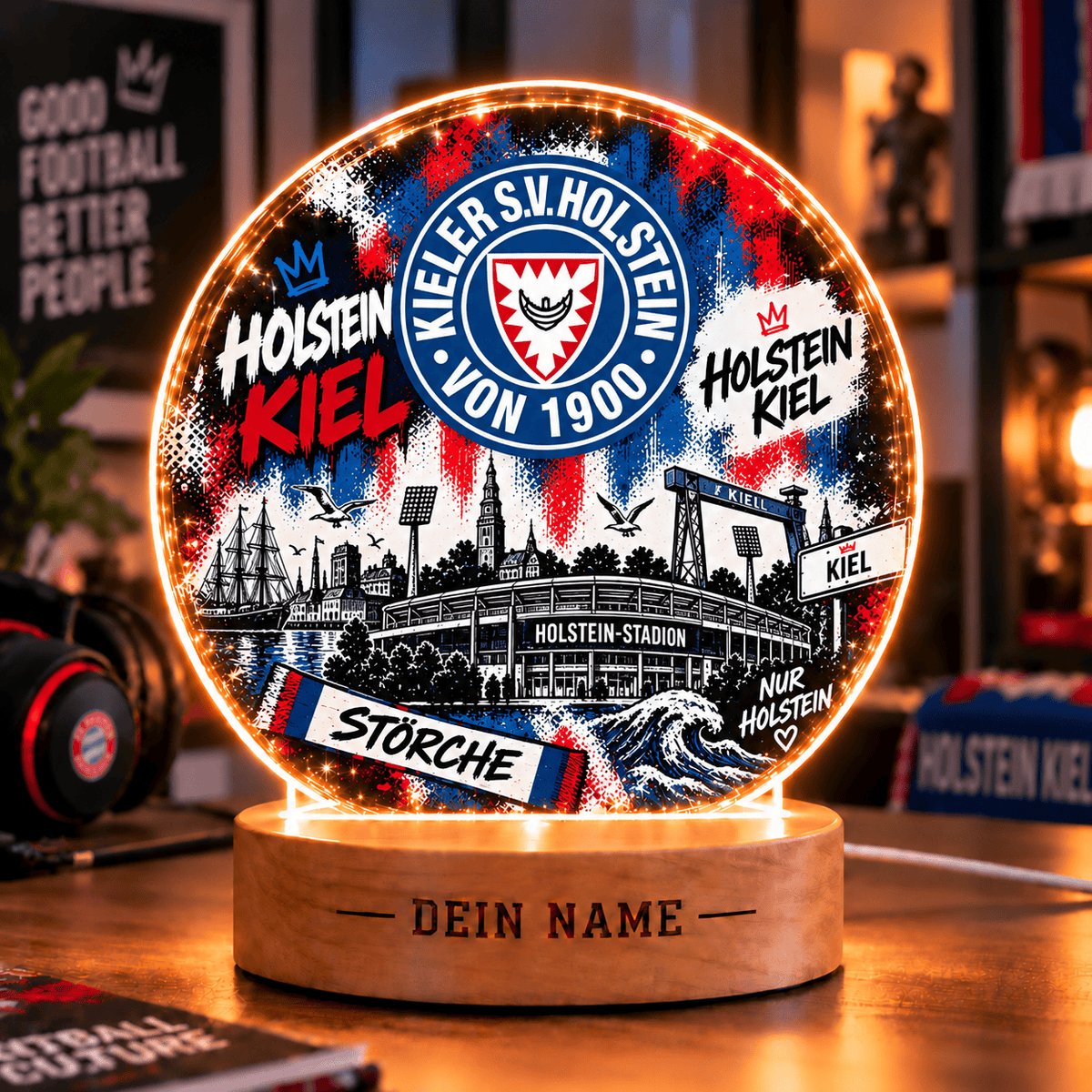 Holstein Kiel Personalized LED Night Light – Street Art Acrylic Lamp with Wooden Base