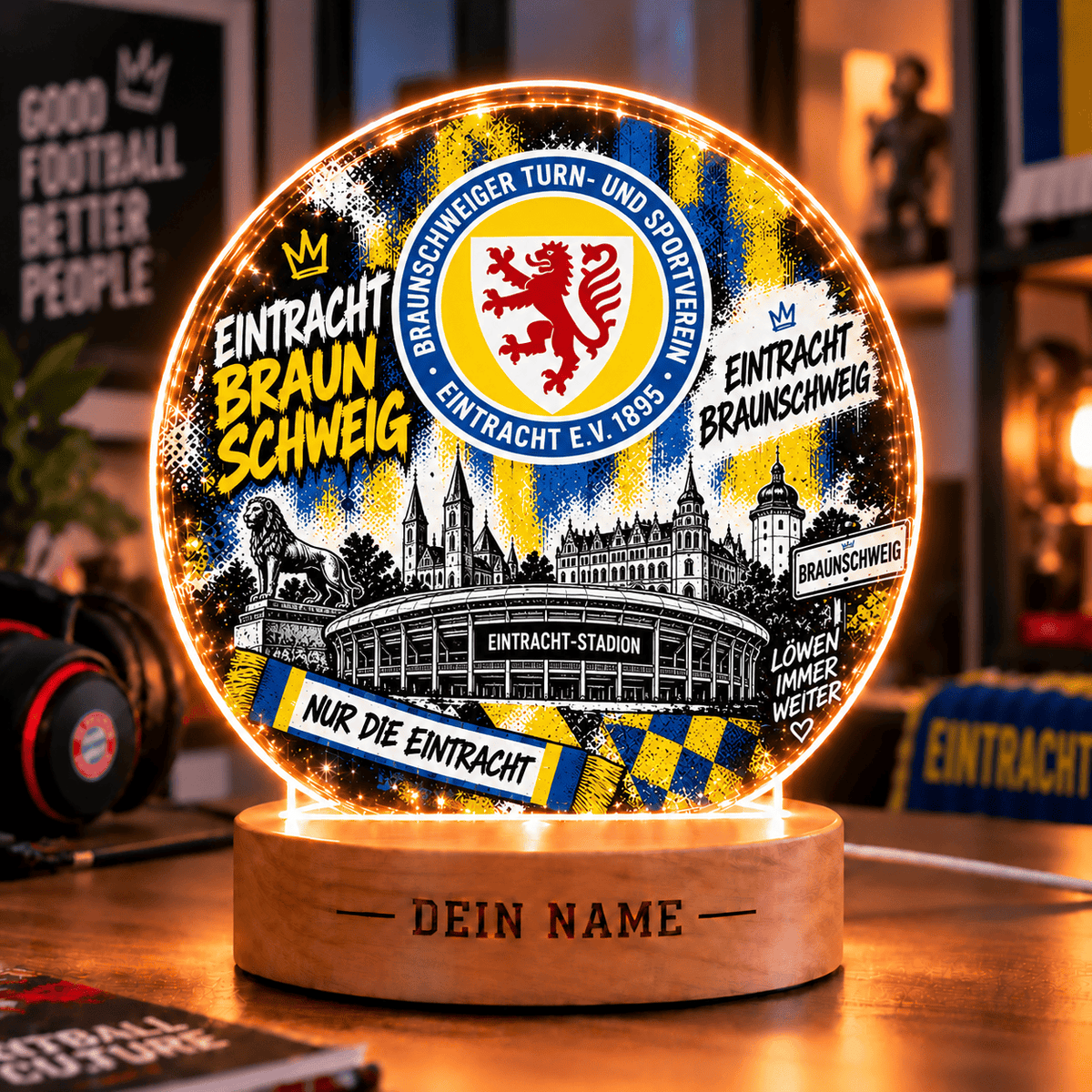 Eintracht Braunschweig Personalized LED Night Light – Street Art Acrylic Lamp with Wooden Base