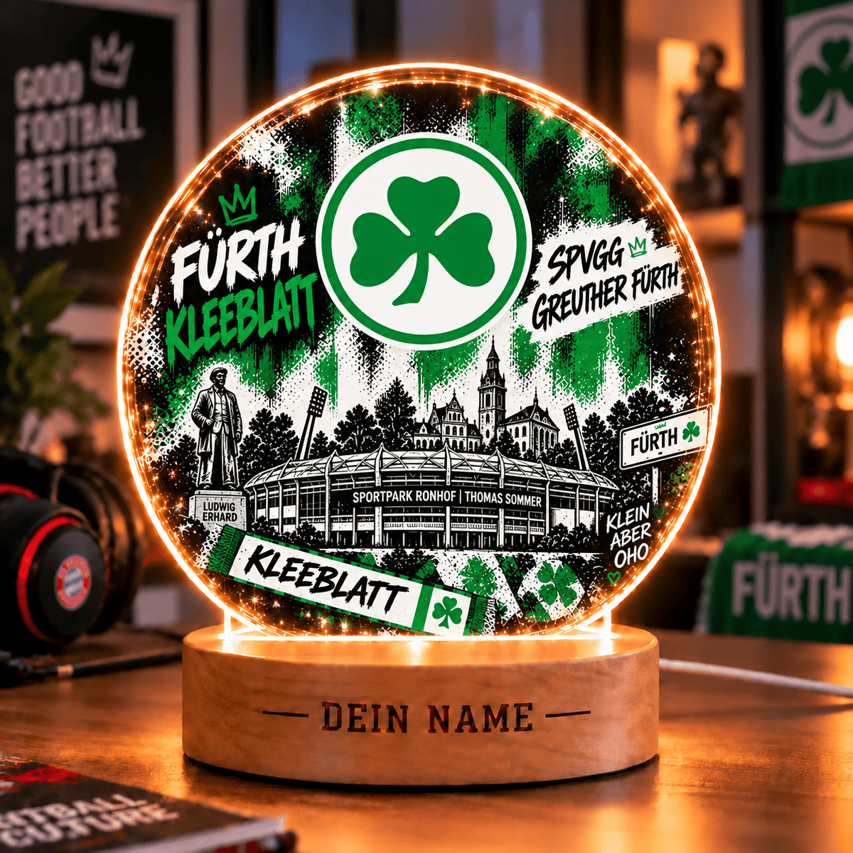 SpVgg Greuther Fürth Personalized LED Night Light – Street Art Acrylic Lamp with Wooden Base