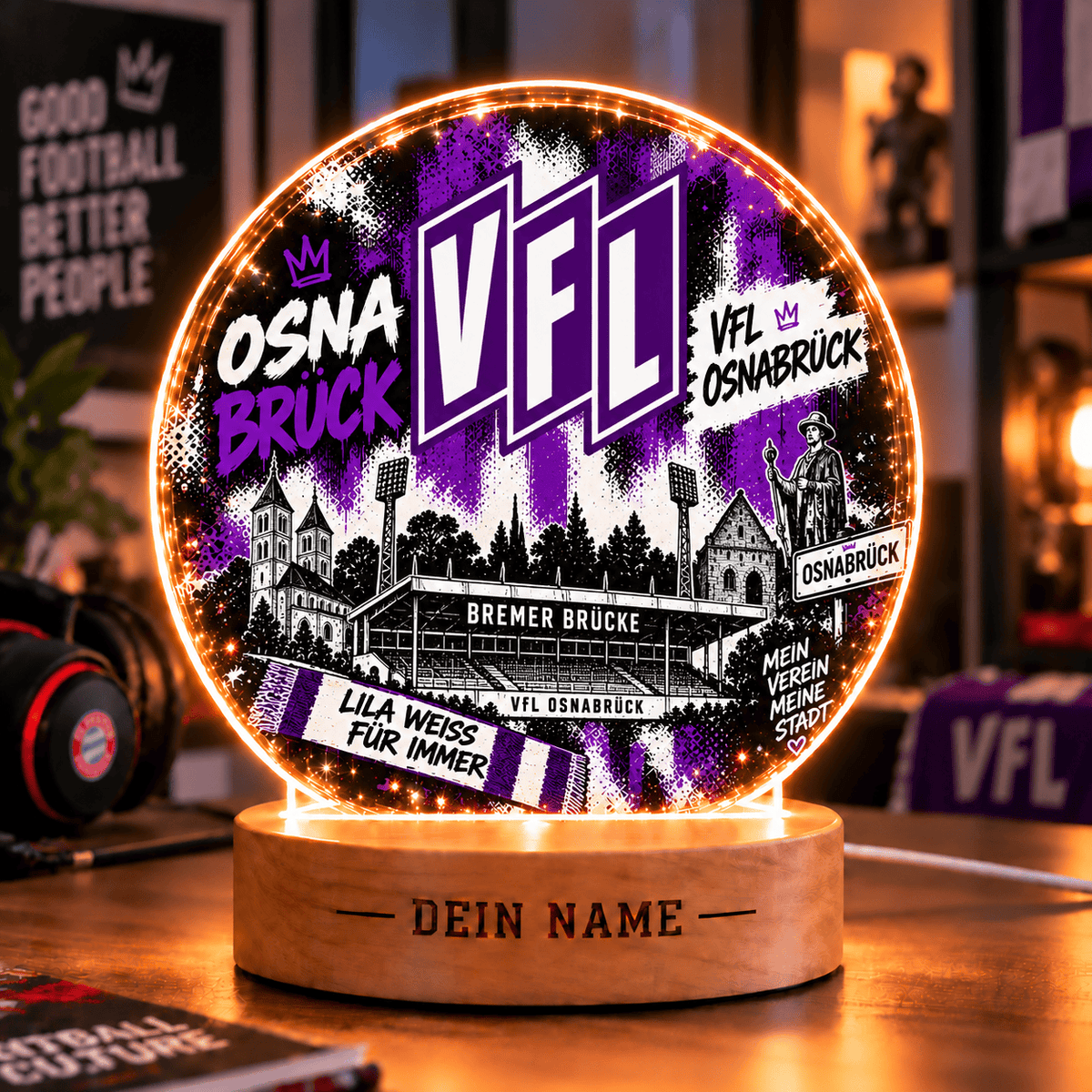 VfL Osnabrück Personalized LED Night Light – Street Art Acrylic Lamp with Wooden Base