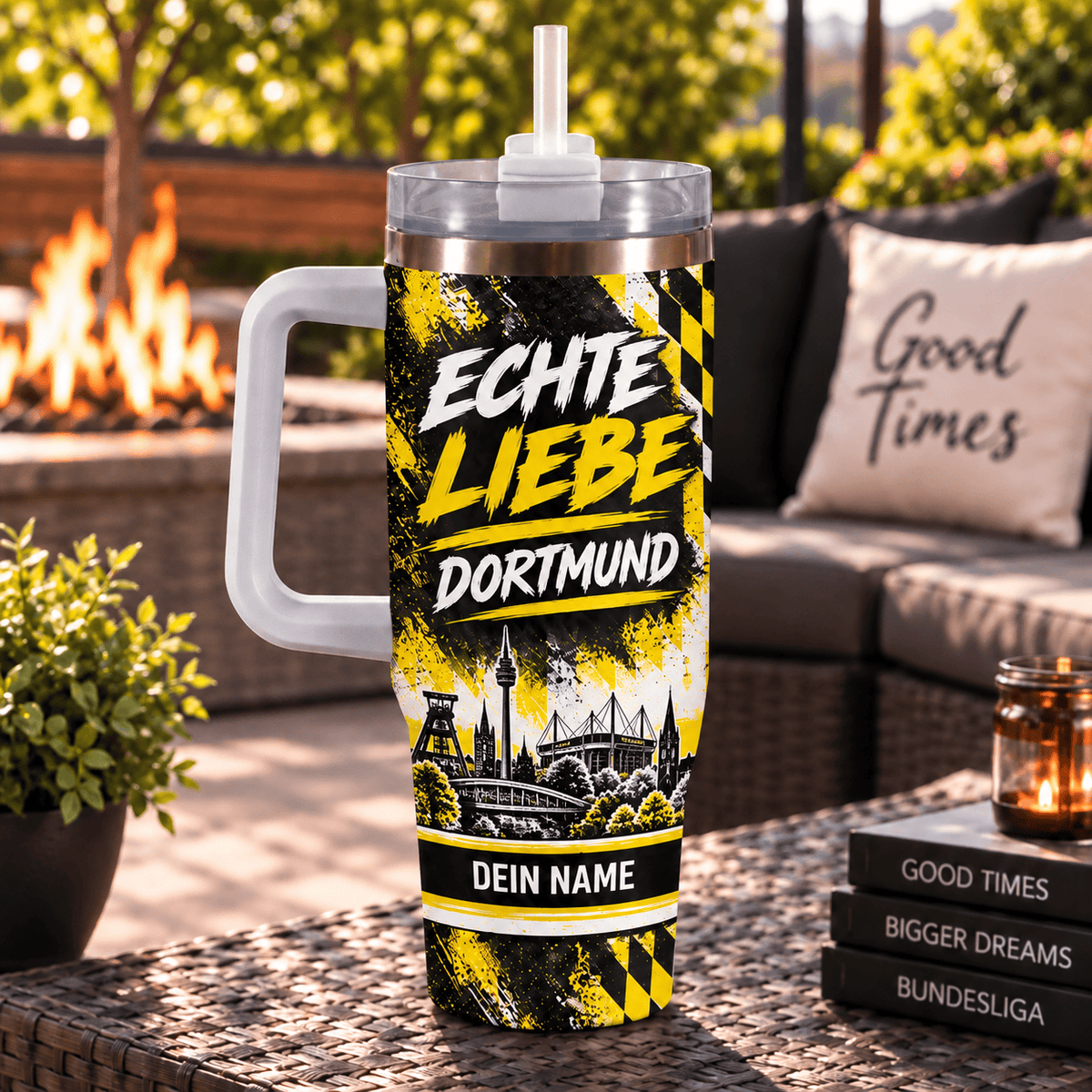 Borussia Dortmund Personalized 40oz Tumbler with Handle – Skyline & Motto Edition