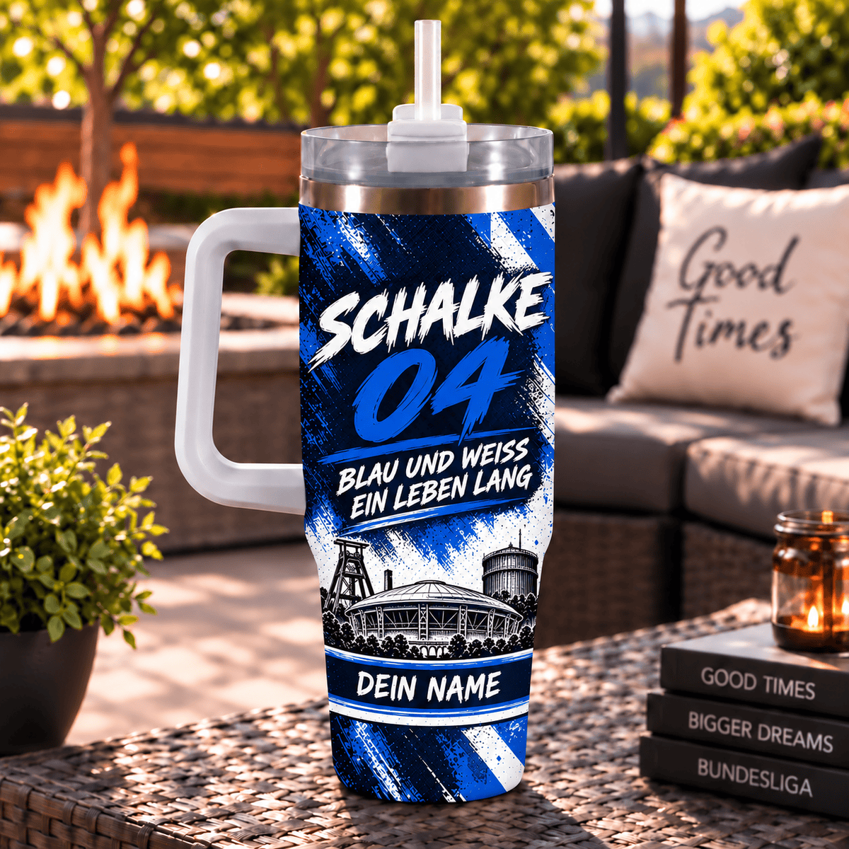 Schalke 04 Personalized 40oz Tumbler with Handle – Skyline & Motto Edition