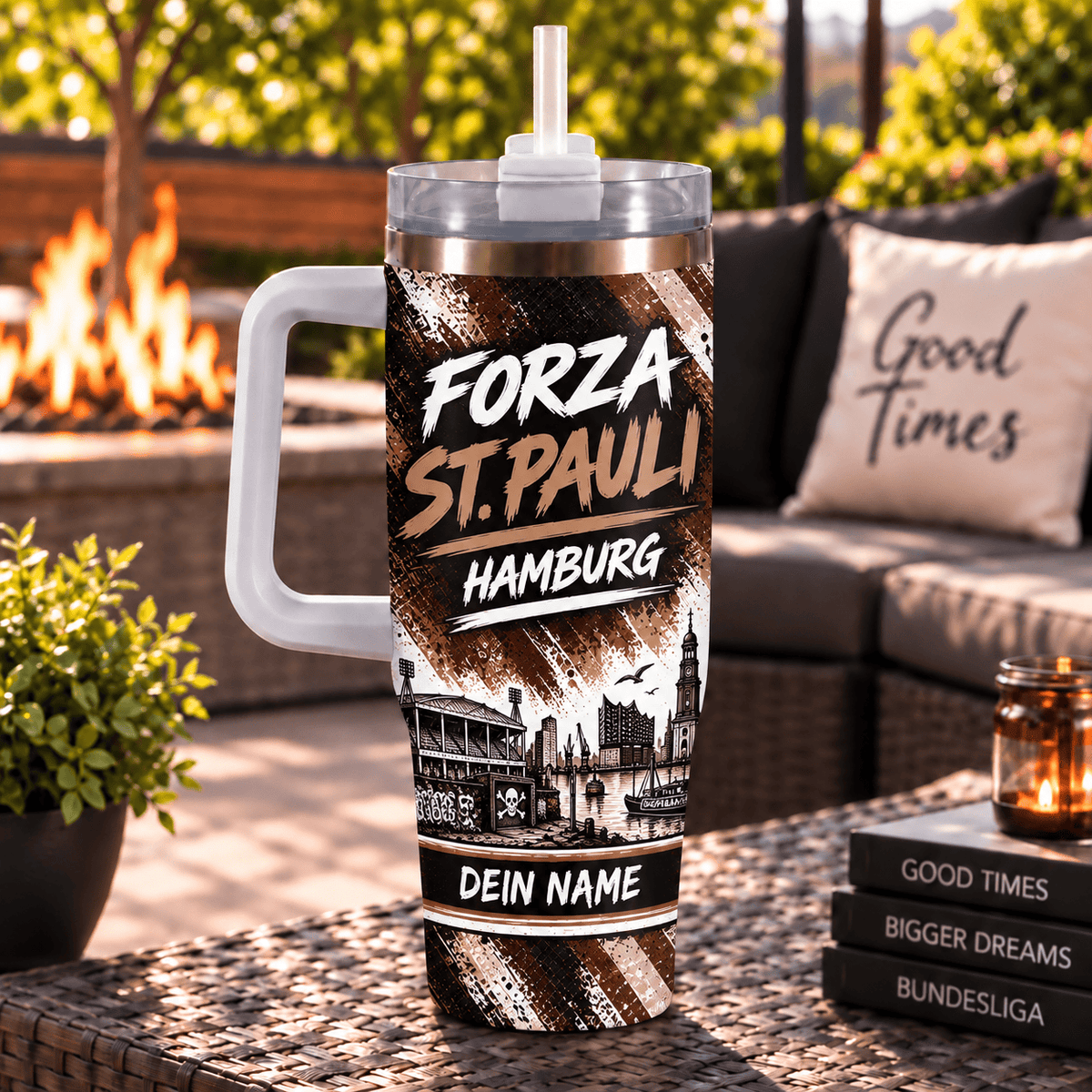 FC St. Pauli Personalized 40oz Tumbler with Handle – Skyline & Motto Edition