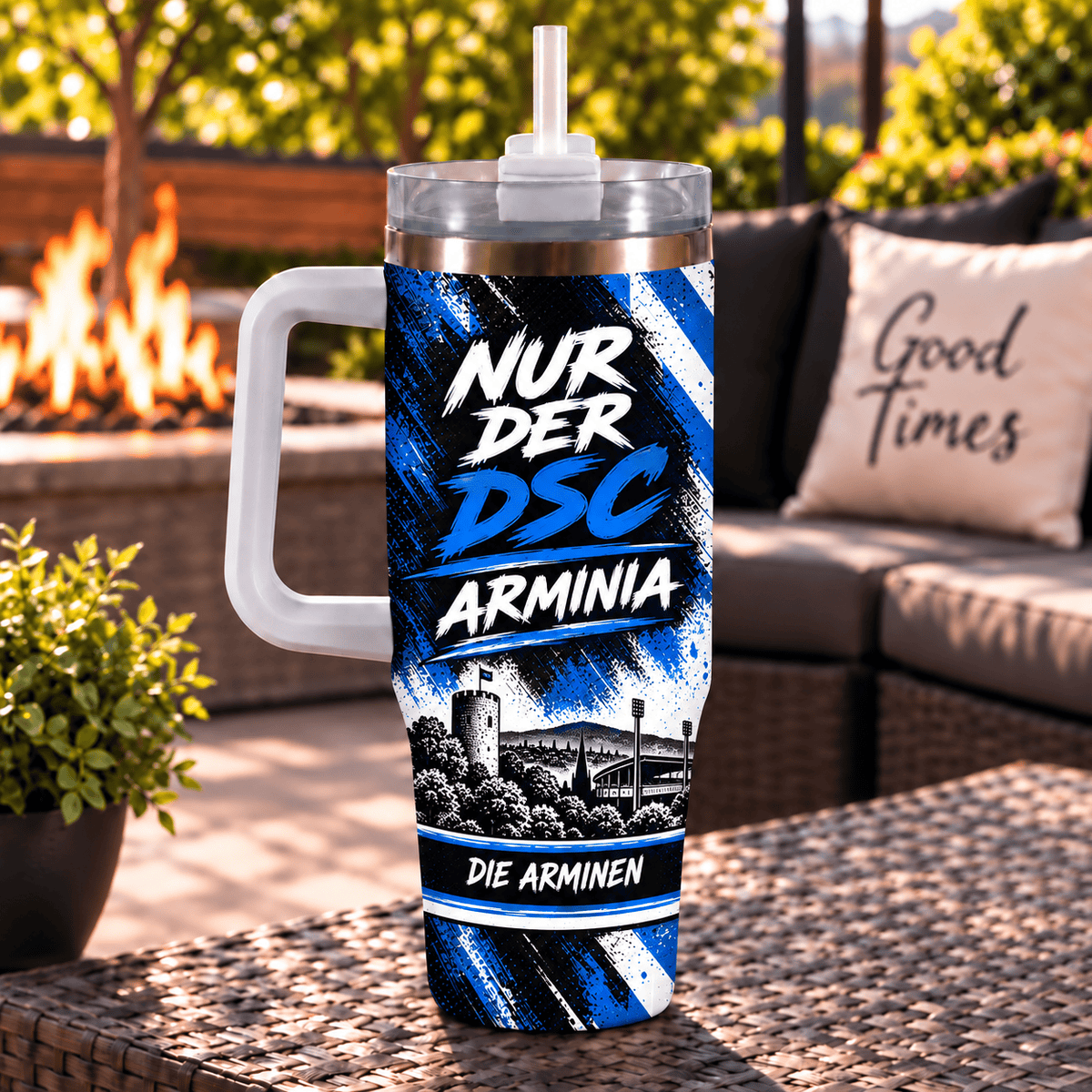 Arminia Bielefeld Personalized 40oz Tumbler with Handle – Skyline & Motto Edition