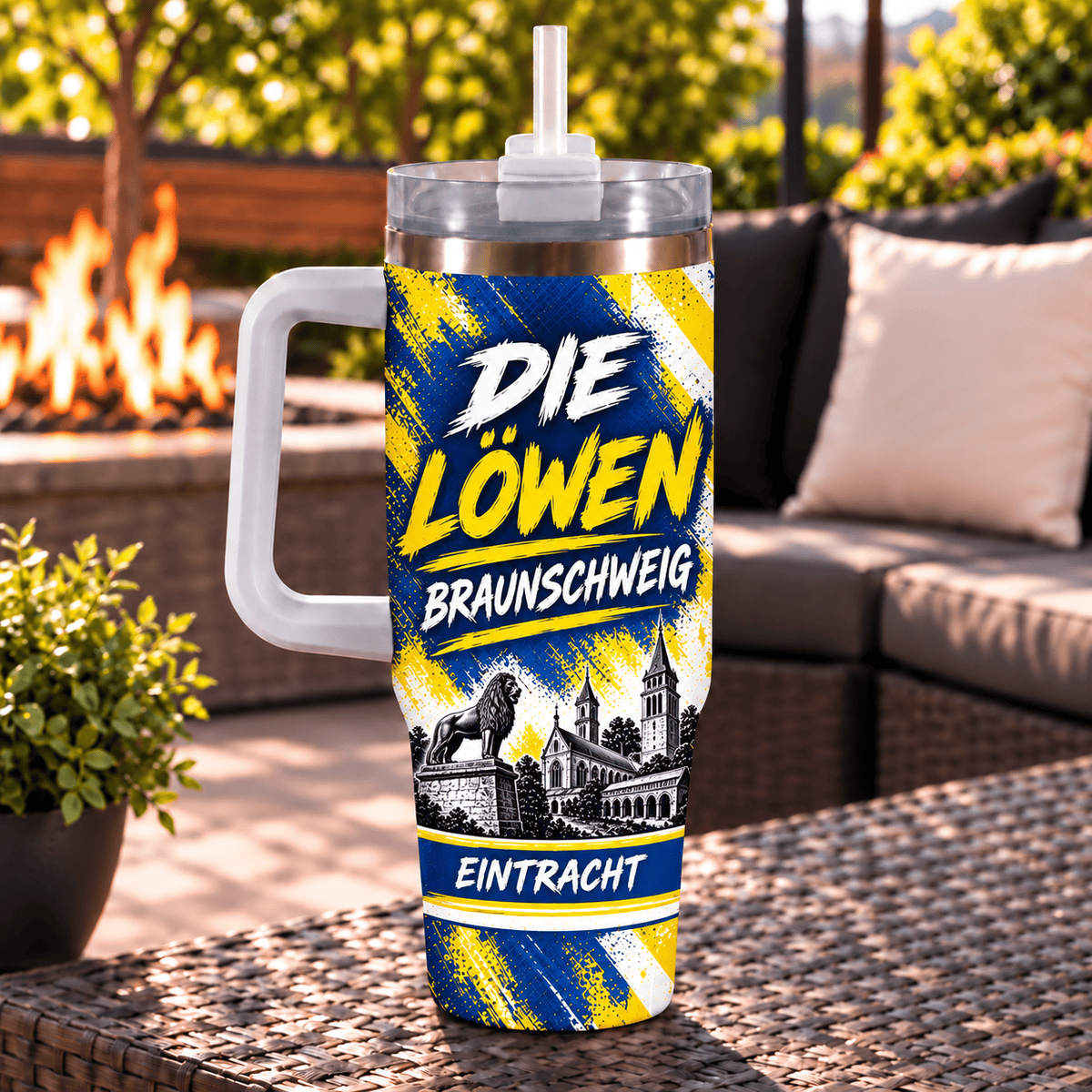 Eintracht Braunschweig Personalized 40oz Tumbler with Handle – Skyline & Motto Edition