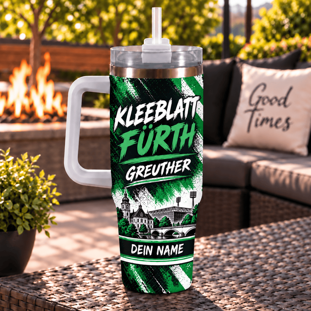 SpVgg Greuther Fürth Personalized 40oz Tumbler with Handle – Skyline & Motto Edition