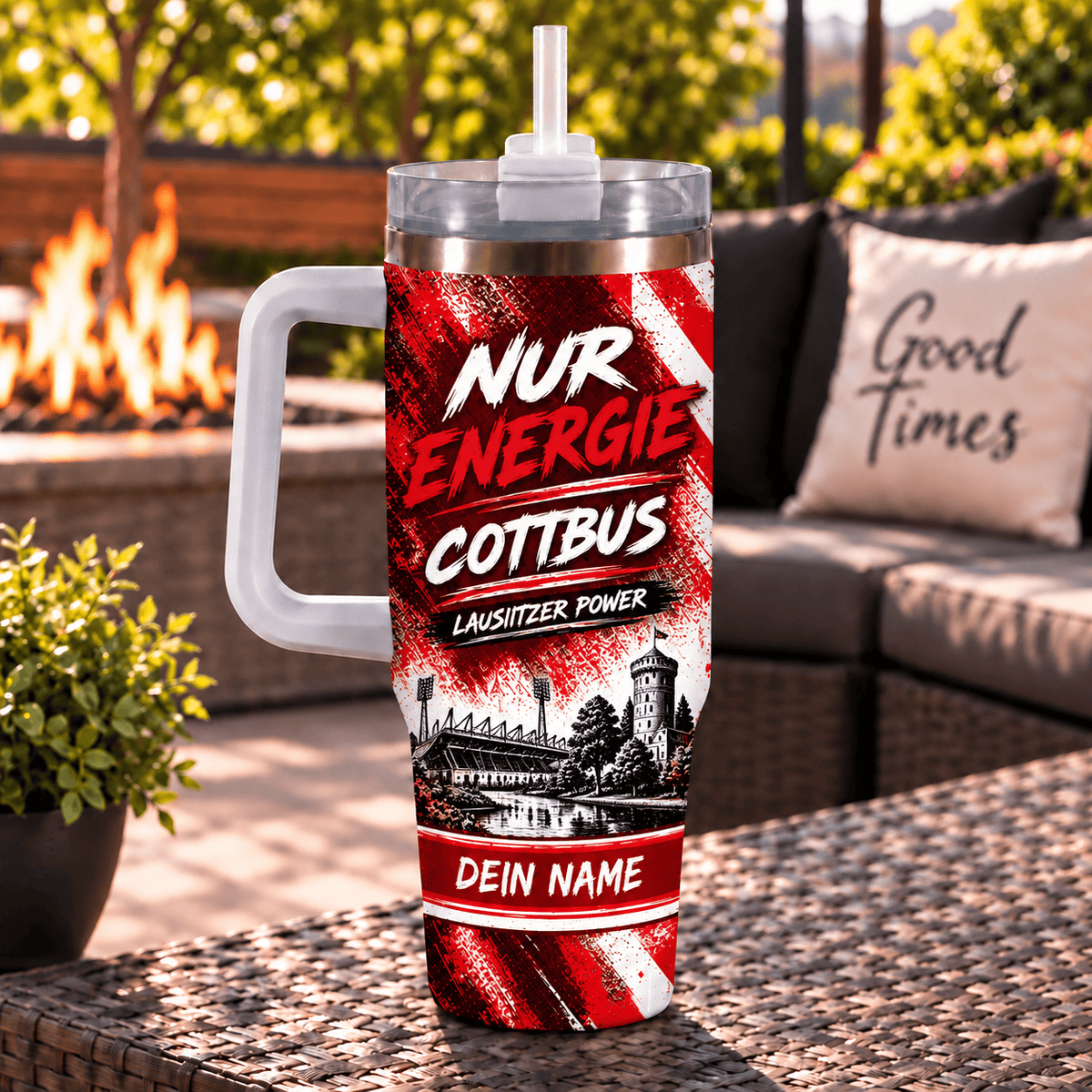 Energie Cottbus Personalized 40oz Tumbler with Handle – Skyline & Motto Edition