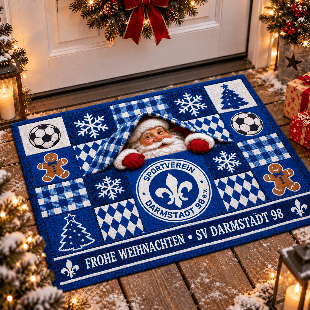 SV Darmstadt 98 Personalized Christmas Doormat – Peeking Santa Family Welcome Mat