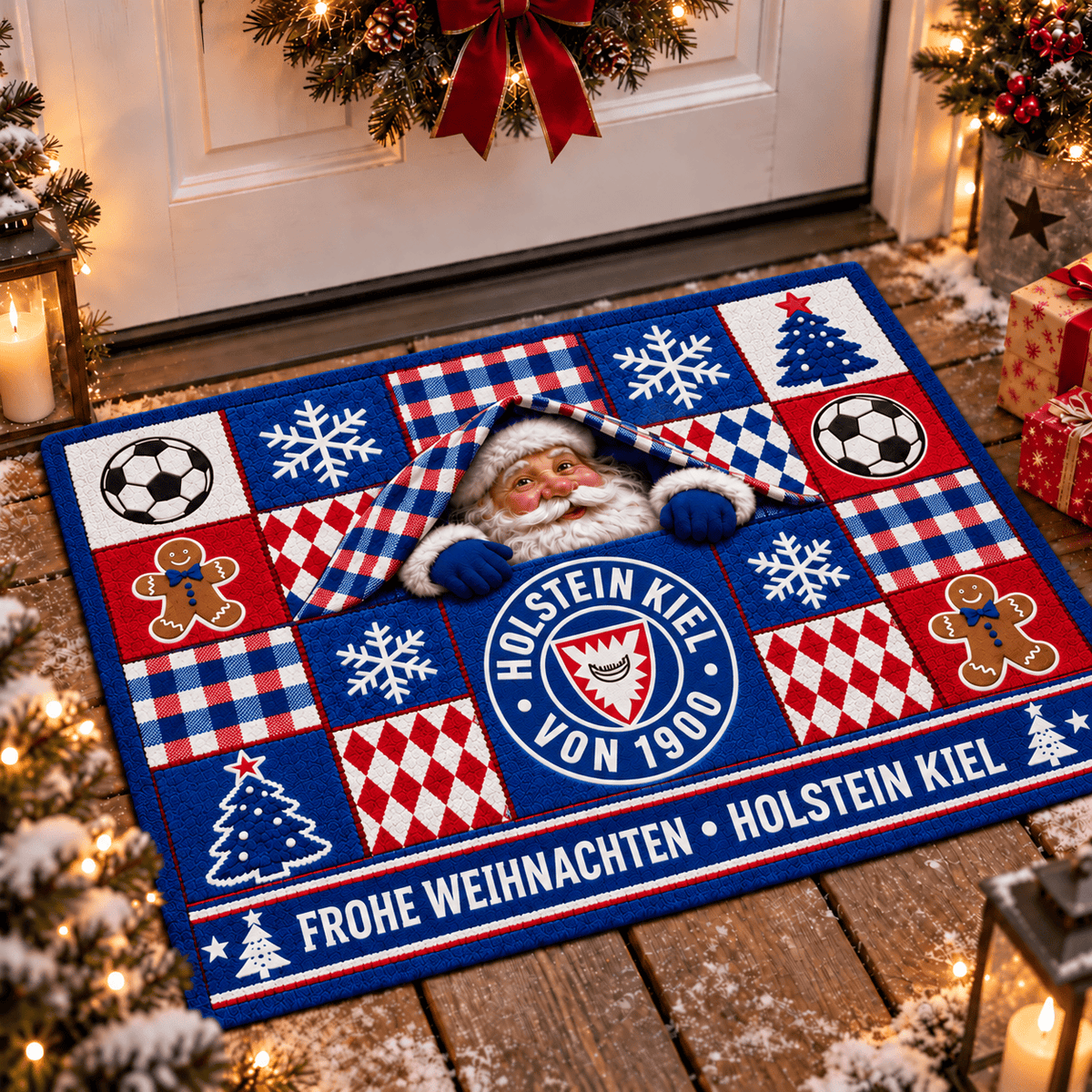 Holstein Kiel Personalized Christmas Doormat – Peeking Santa Family Welcome Mat
