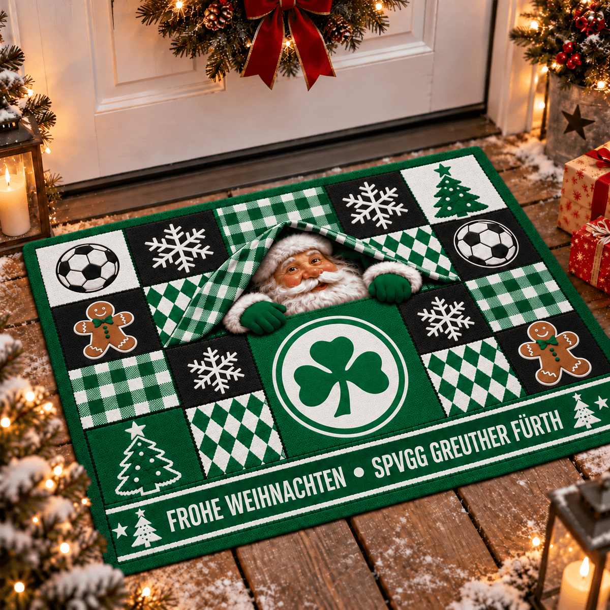 SpVgg Greuther Fürth Personalized Christmas Doormat – Peeking Santa Family Welcome Mat