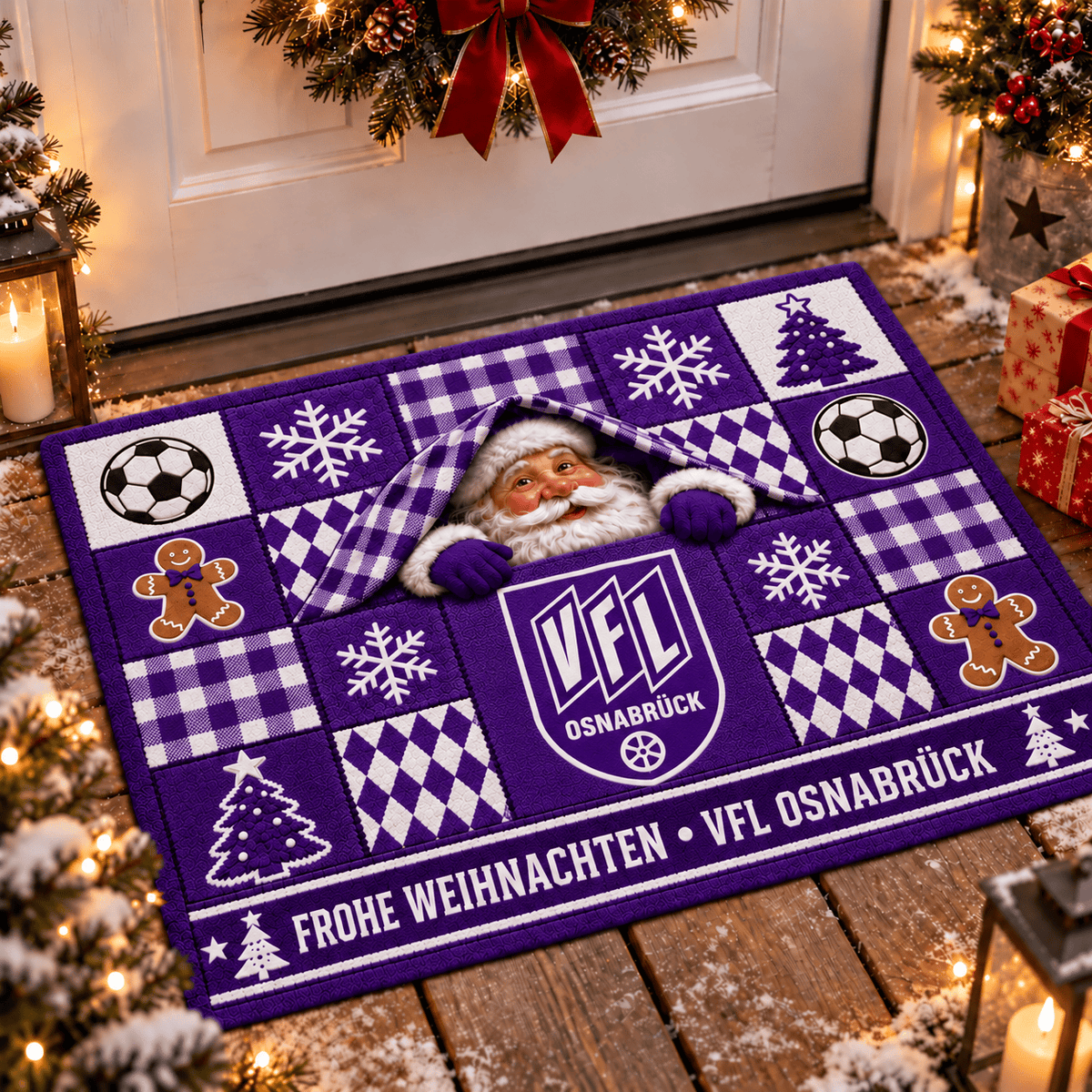 VfL Osnabrück Personalized Christmas Doormat – Peeking Santa Family Welcome Mat