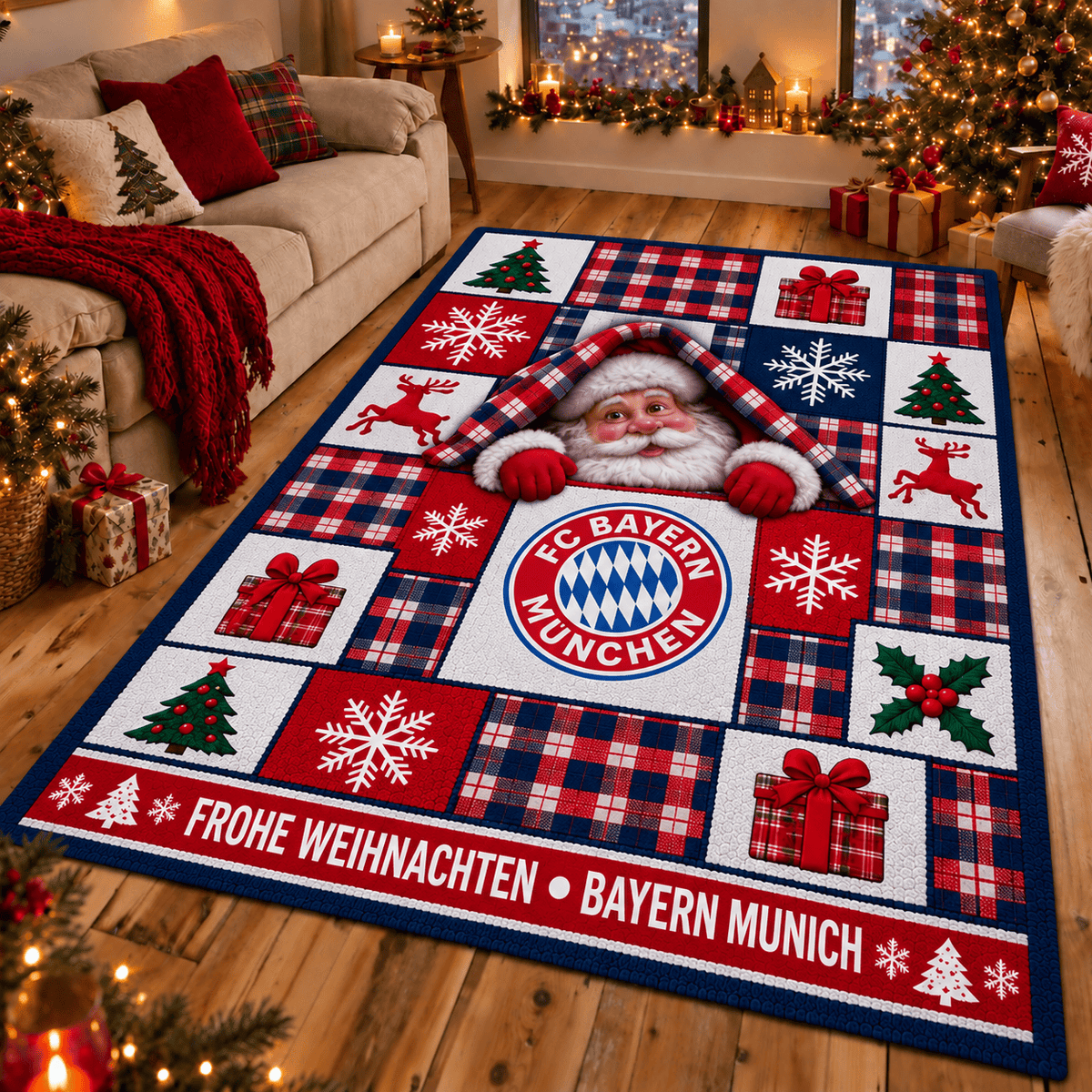 Bayern Munich Christmas Area Rug – Peeking Santa Holiday Living Room Carpet