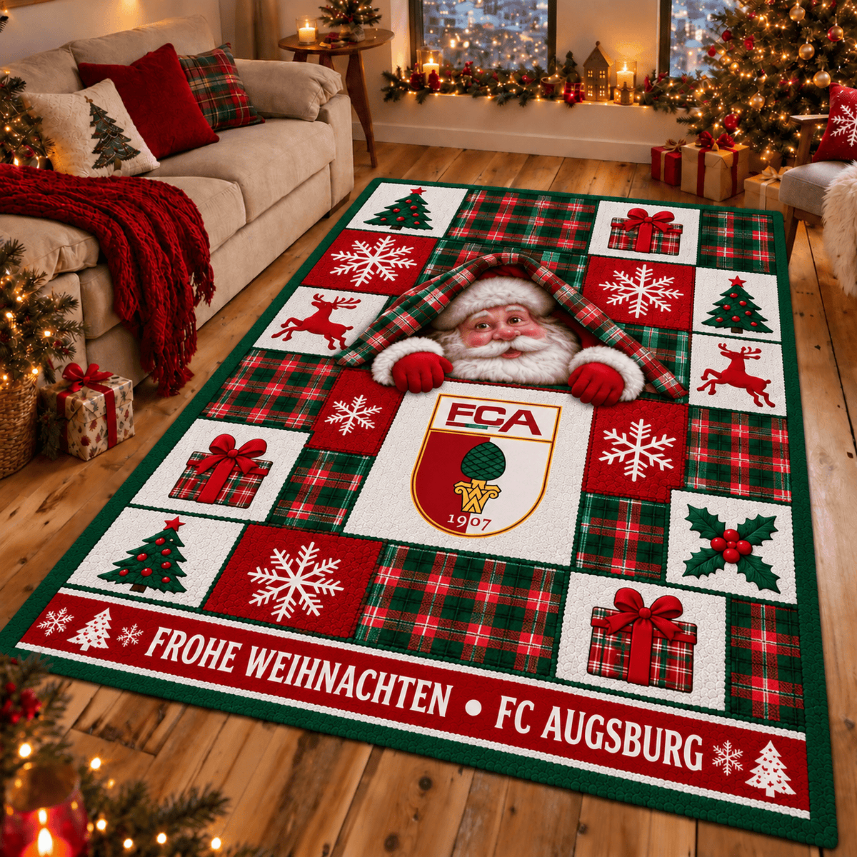 FC Augsburg Christmas Area Rug – Peeking Santa Holiday Living Room Carpet