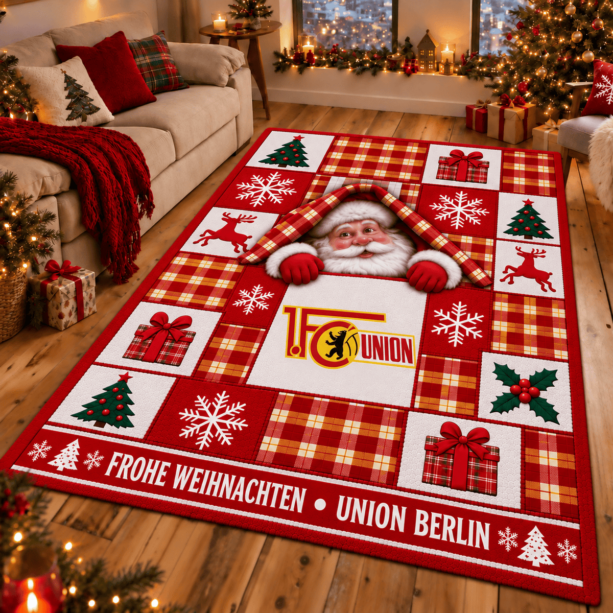 Union Berlin Christmas Area Rug – Peeking Santa Holiday Living Room Carpet