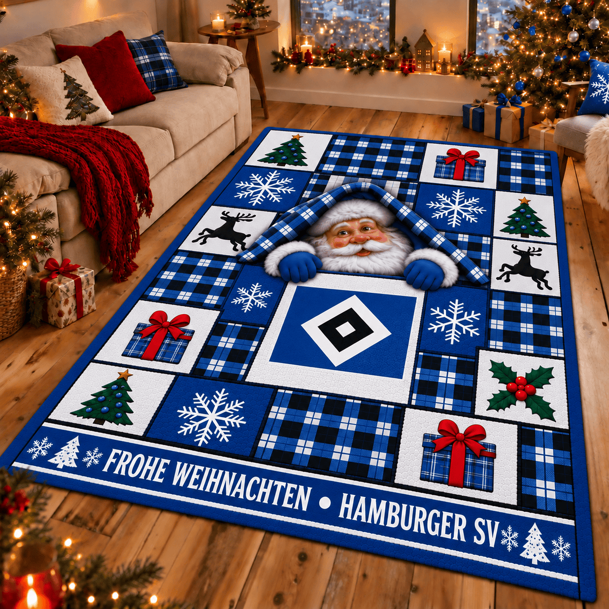 Hamburger SV Christmas Area Rug – Peeking Santa Holiday Living Room Carpet