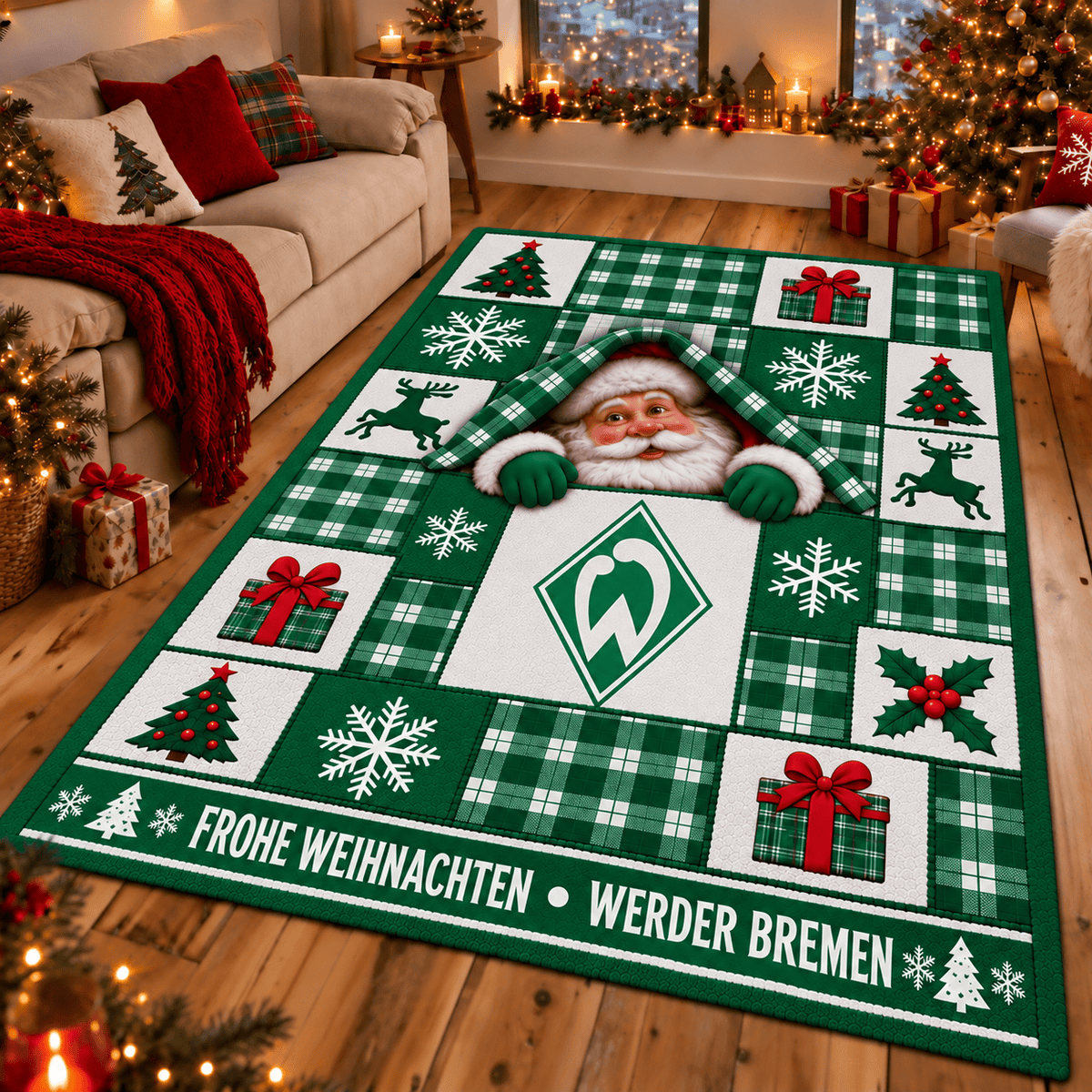 Werder Bremen Christmas Area Rug – Peeking Santa Holiday Living Room Carpet