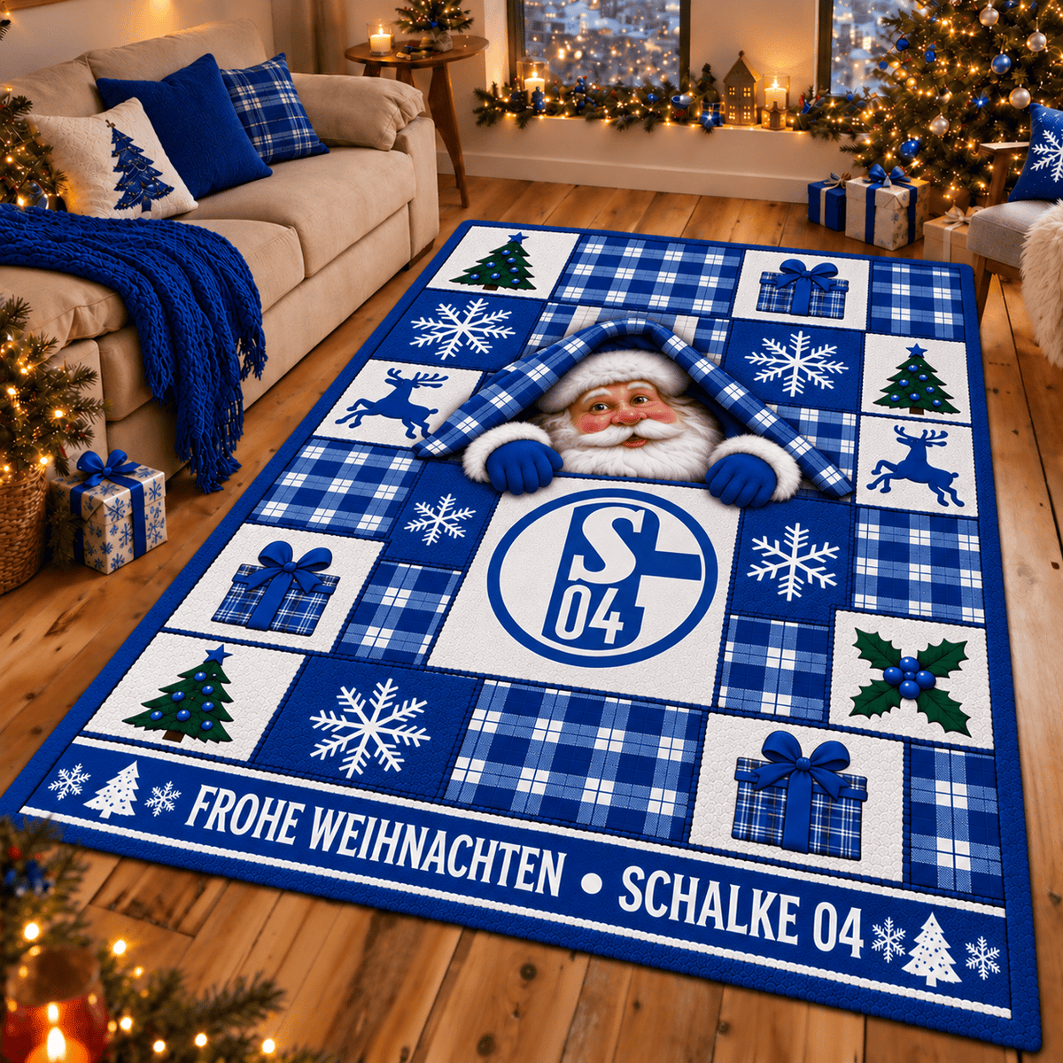 Schalke 04 Christmas Area Rug – Peeking Santa Holiday Living Room Carpet