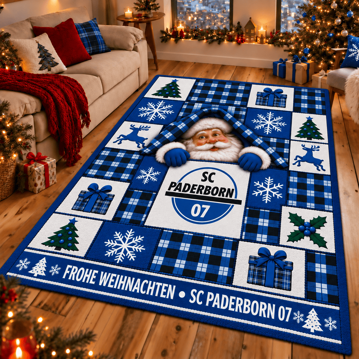 SC Paderborn 07 Christmas Area Rug – Peeking Santa Holiday Living Room Carpet
