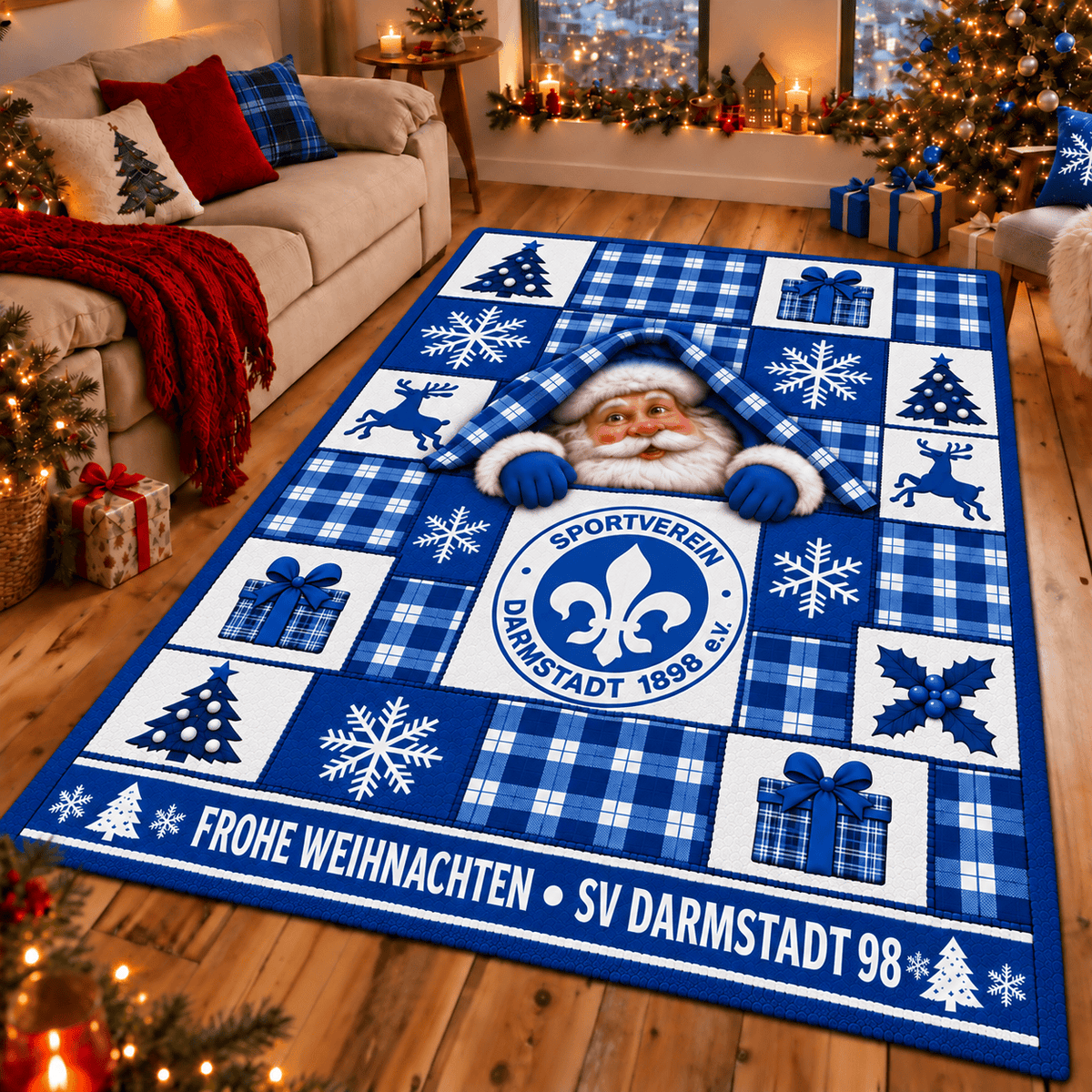SV Darmstadt 98 Christmas Area Rug – Peeking Santa Holiday Living Room Carpet