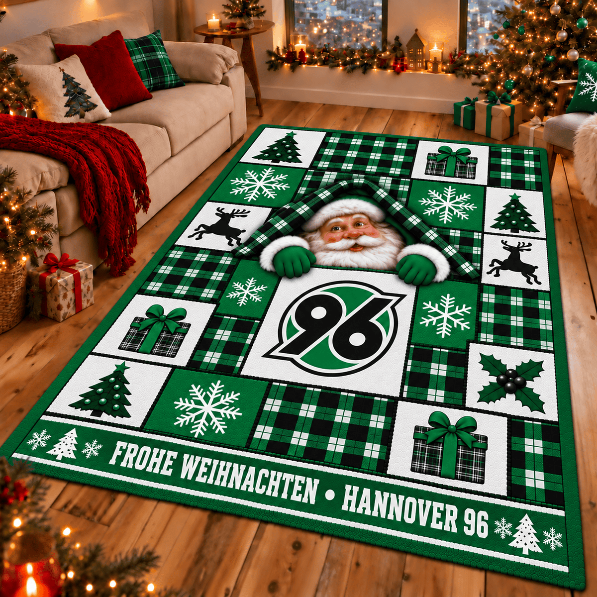 Hannover 96 Christmas Area Rug – Peeking Santa Holiday Living Room Carpet