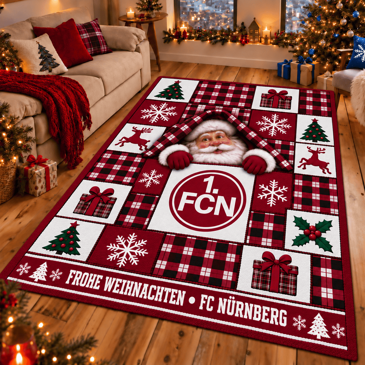 FC Nürnberg Christmas Area Rug – Peeking Santa Holiday Living Room Carpet