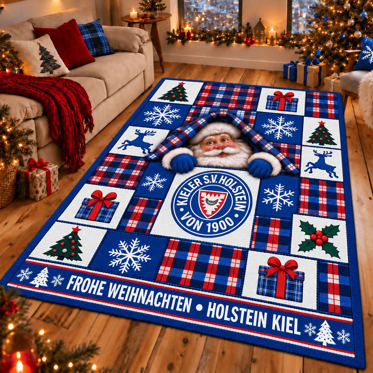 Holstein Kiel Christmas Area Rug – Peeking Santa Holiday Living Room Carpet