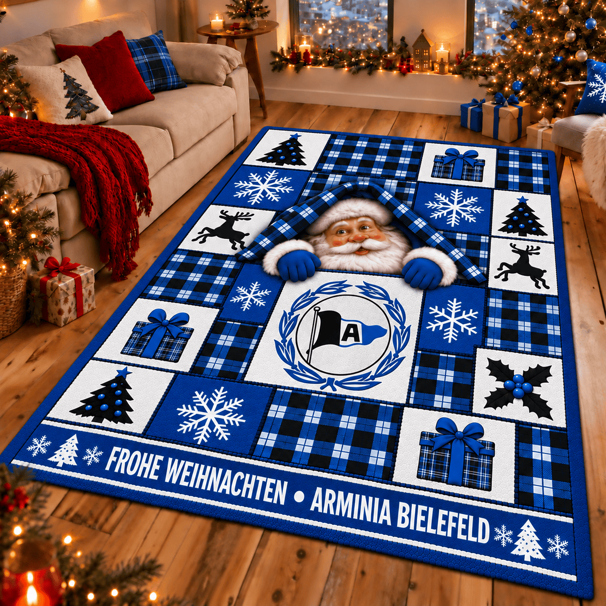 Arminia Bielefeld Christmas Area Rug – Peeking Santa Holiday Living Room Carpet