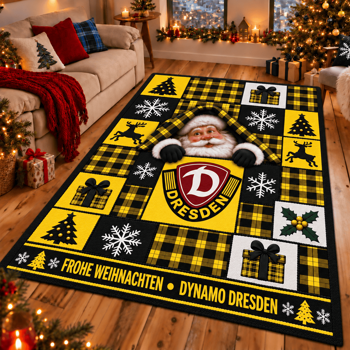 Dynamo Dresden Christmas Area Rug – Peeking Santa Holiday Living Room Carpet