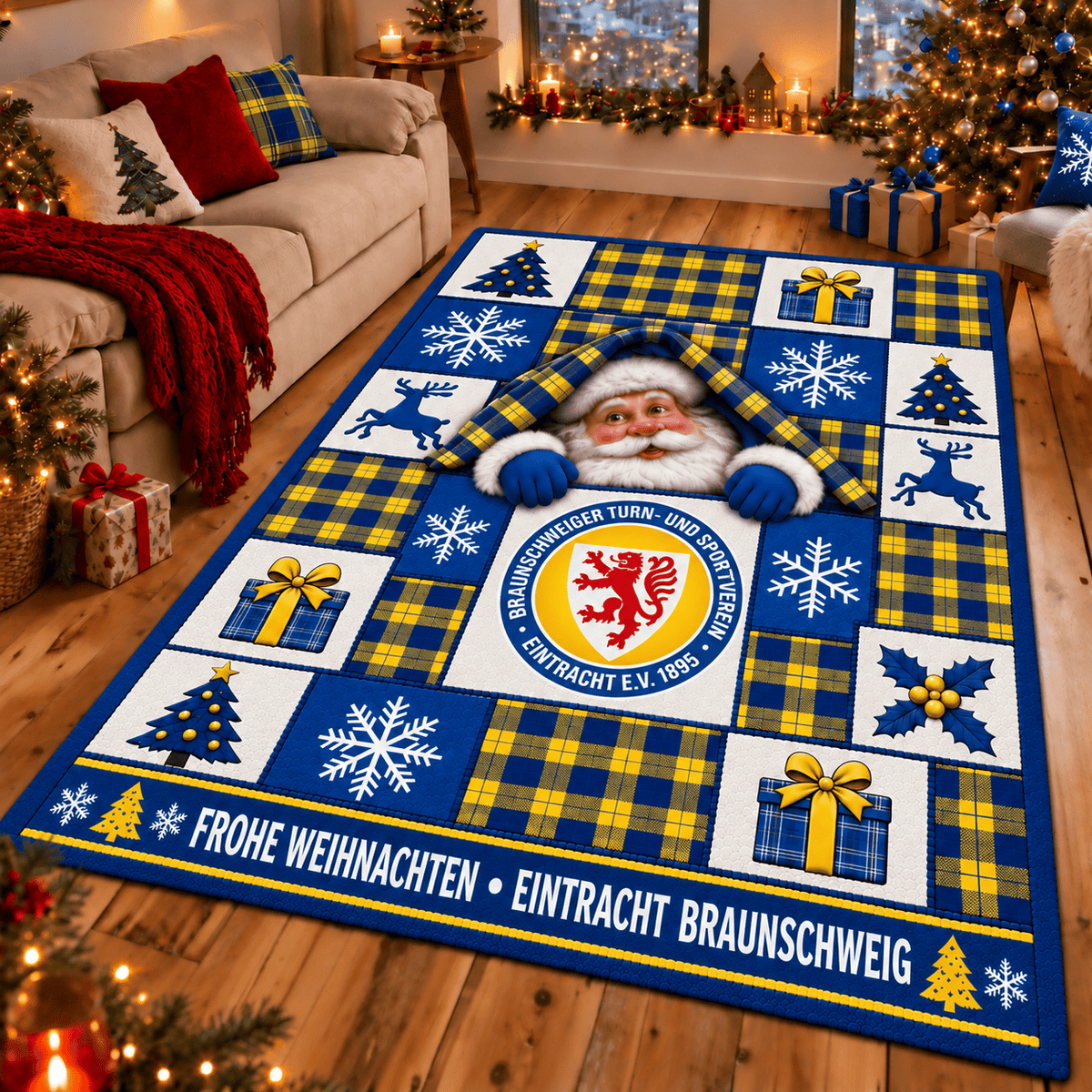 Eintracht Braunschweig Christmas Area Rug – Peeking Santa Holiday Living Room Carpet