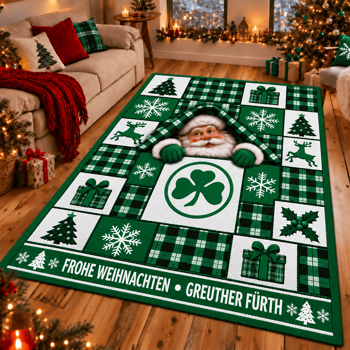 SpVgg Greuther Fürth Christmas Area Rug – Peeking Santa Holiday Living Room Carpet