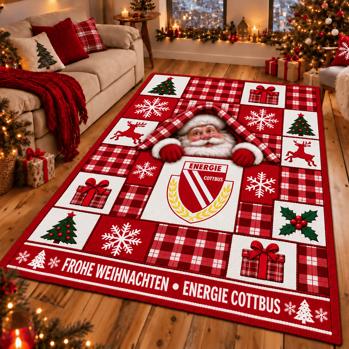 Energie Cottbus Christmas Area Rug – Peeking Santa Holiday Living Room Carpet
