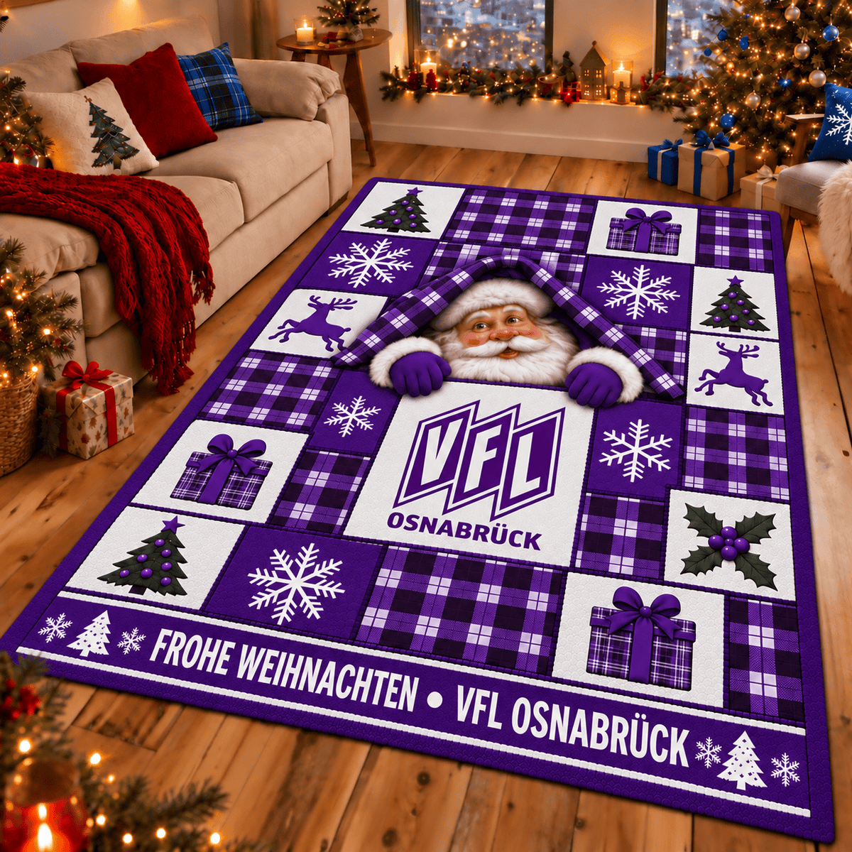 VfL Osnabrück Christmas Area Rug – Peeking Santa Holiday Living Room Carpet