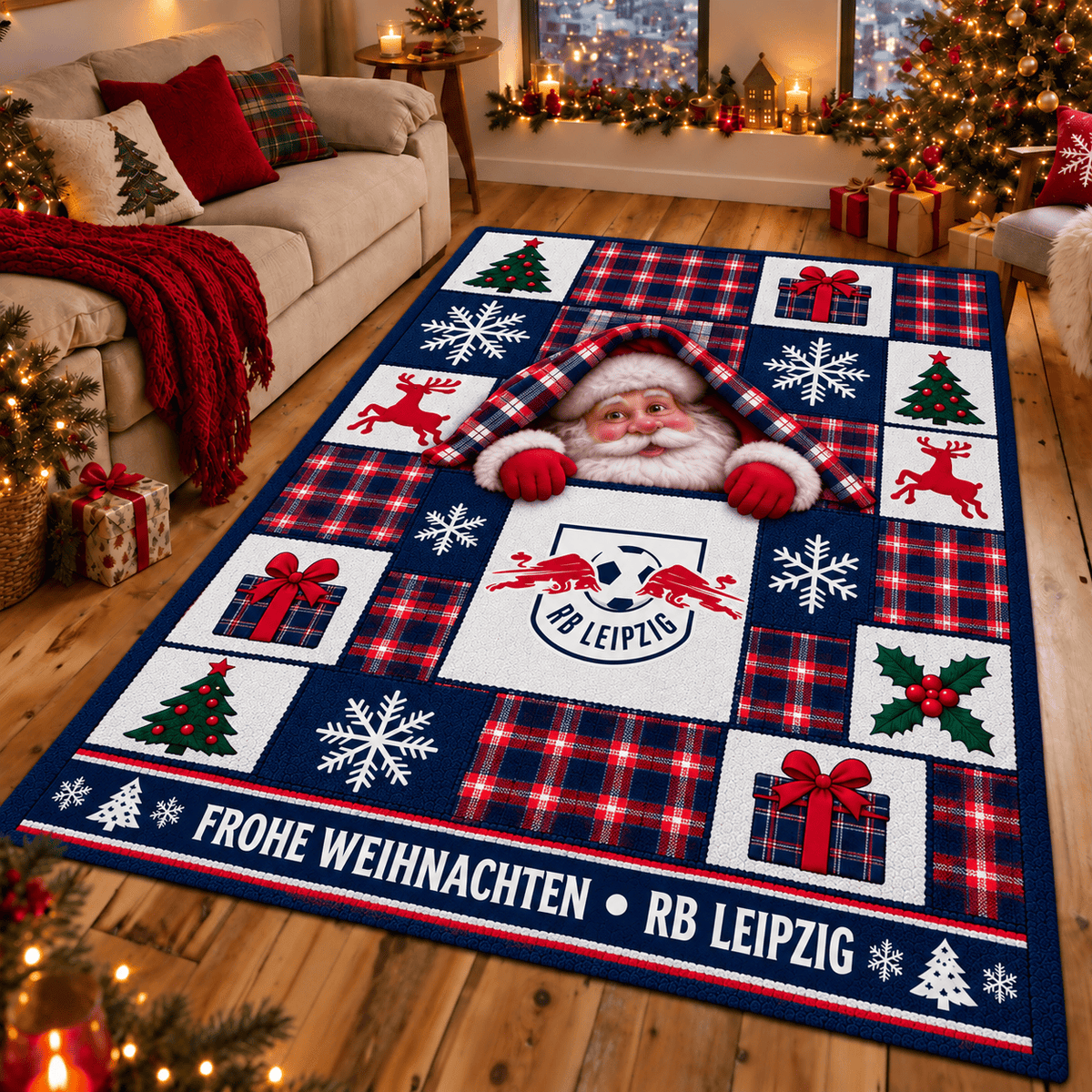 RB Leipzig Christmas Area Rug – Peeking Santa Holiday Living Room Carpet