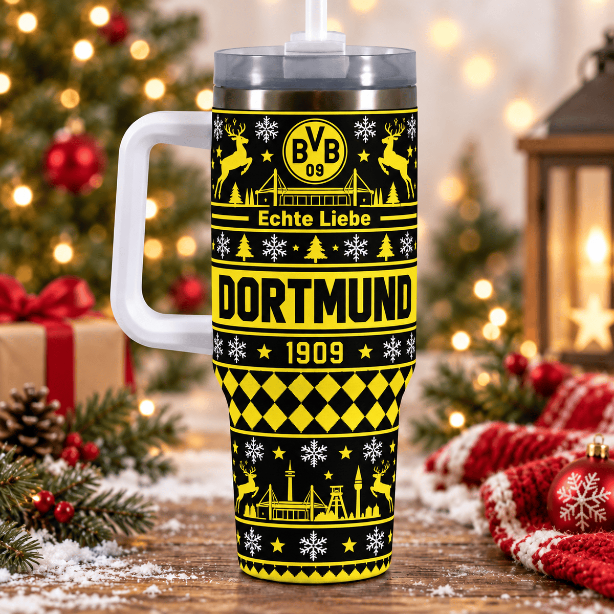 Borussia Dortmund Christmas 40oz Tumbler with Handle & Straw