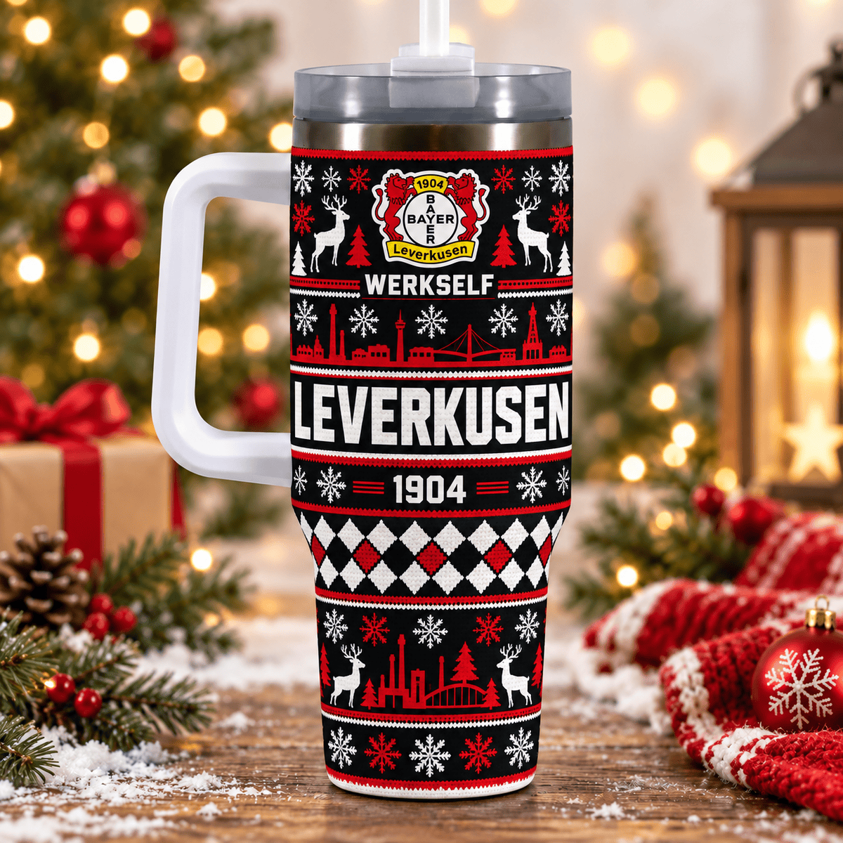 Bayer Leverkusen Christmas 40oz Tumbler with Handle & Straw