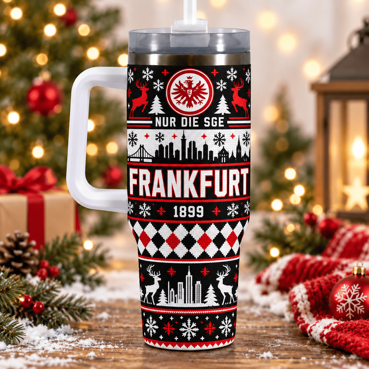 Eintracht Frankfurt Christmas 40oz Tumbler with Handle & Straw