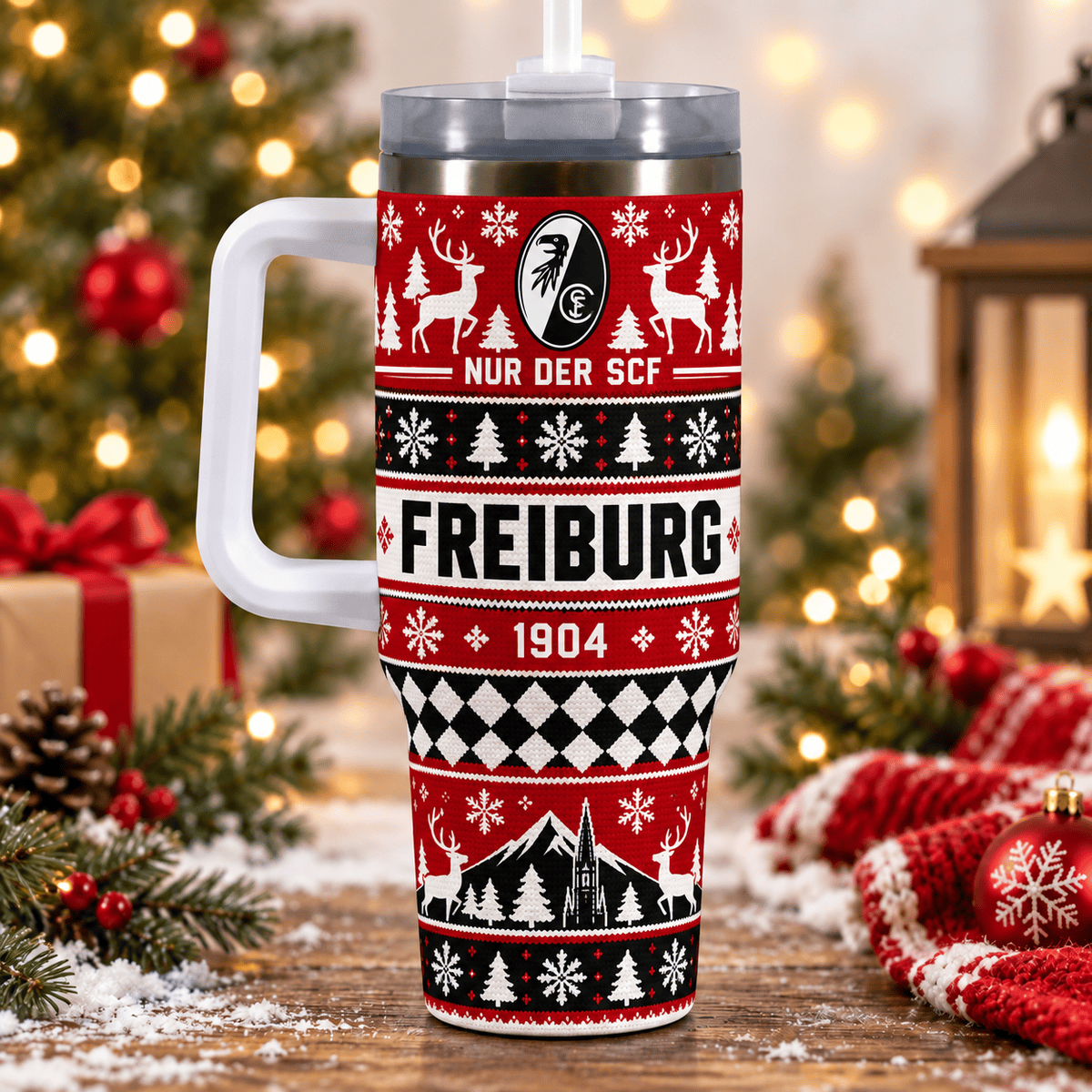 SC Freiburg Christmas 40oz Tumbler with Handle & Straw