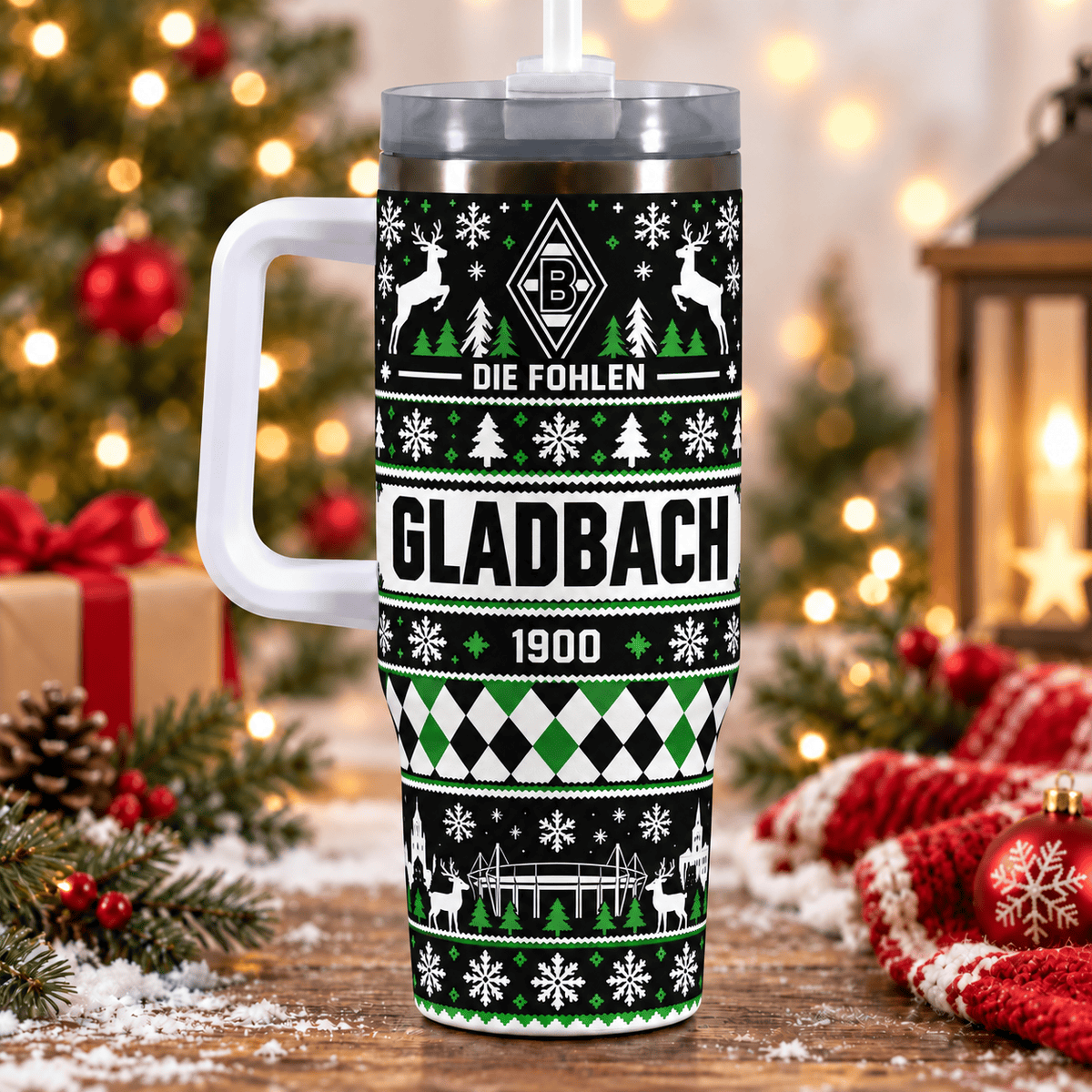 Borussia Mönchengladbach Christmas 40oz Tumbler with Handle & Straw