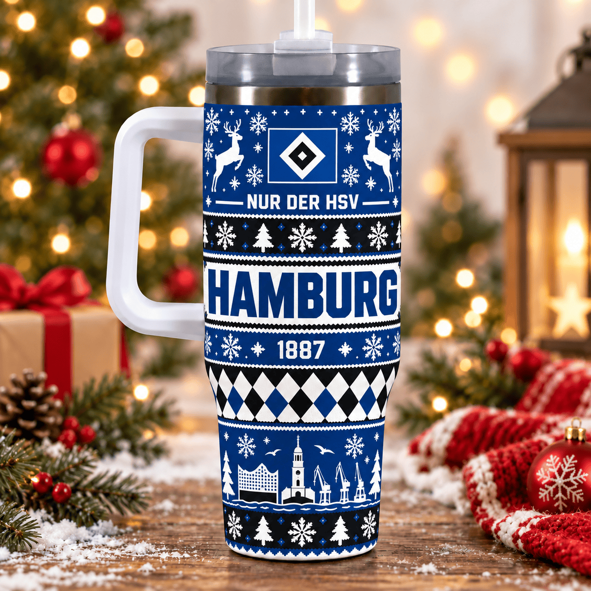 Hamburger SV Christmas 40oz Tumbler with Handle & Straw