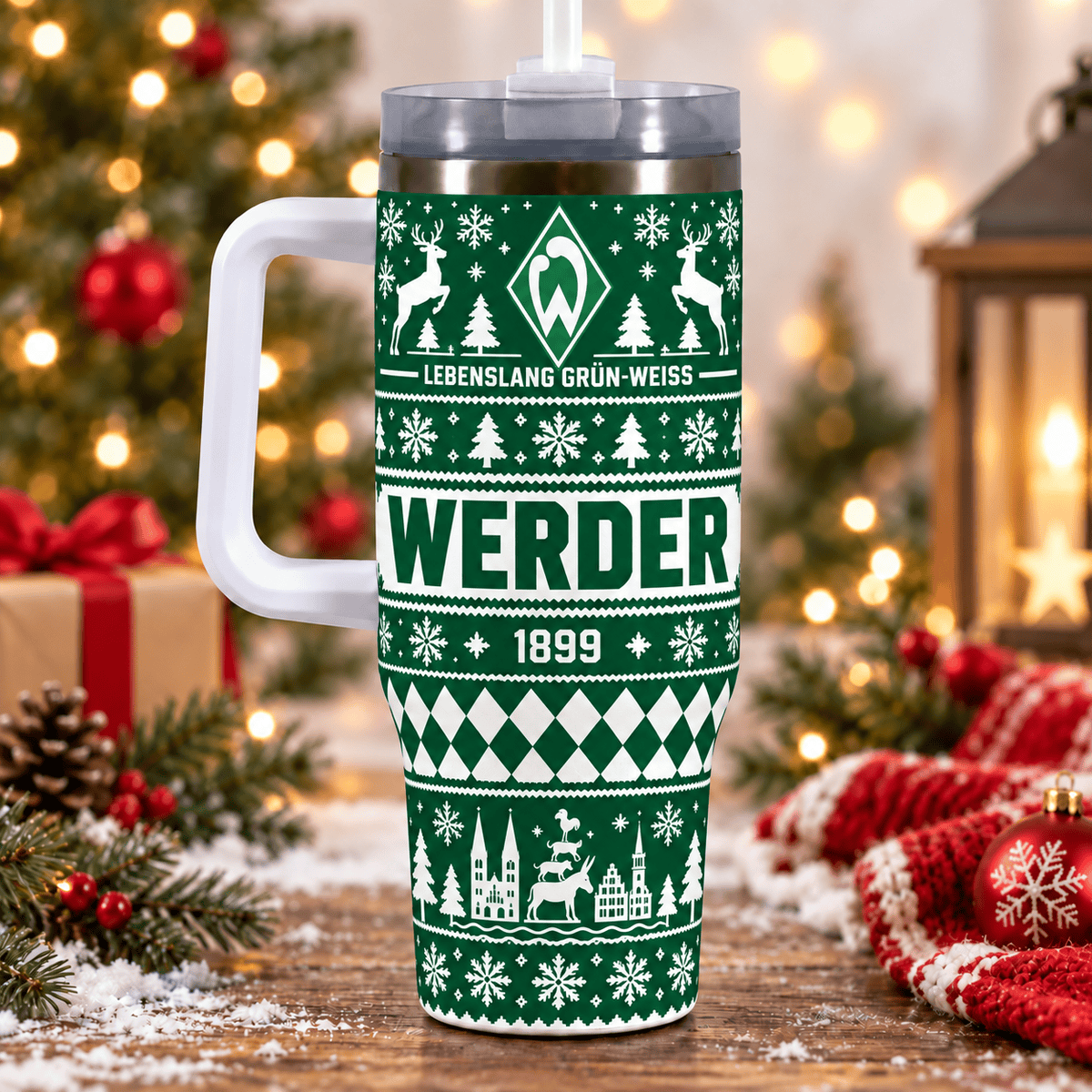 Werder Bremen Christmas 40oz Tumbler with Handle & Straw