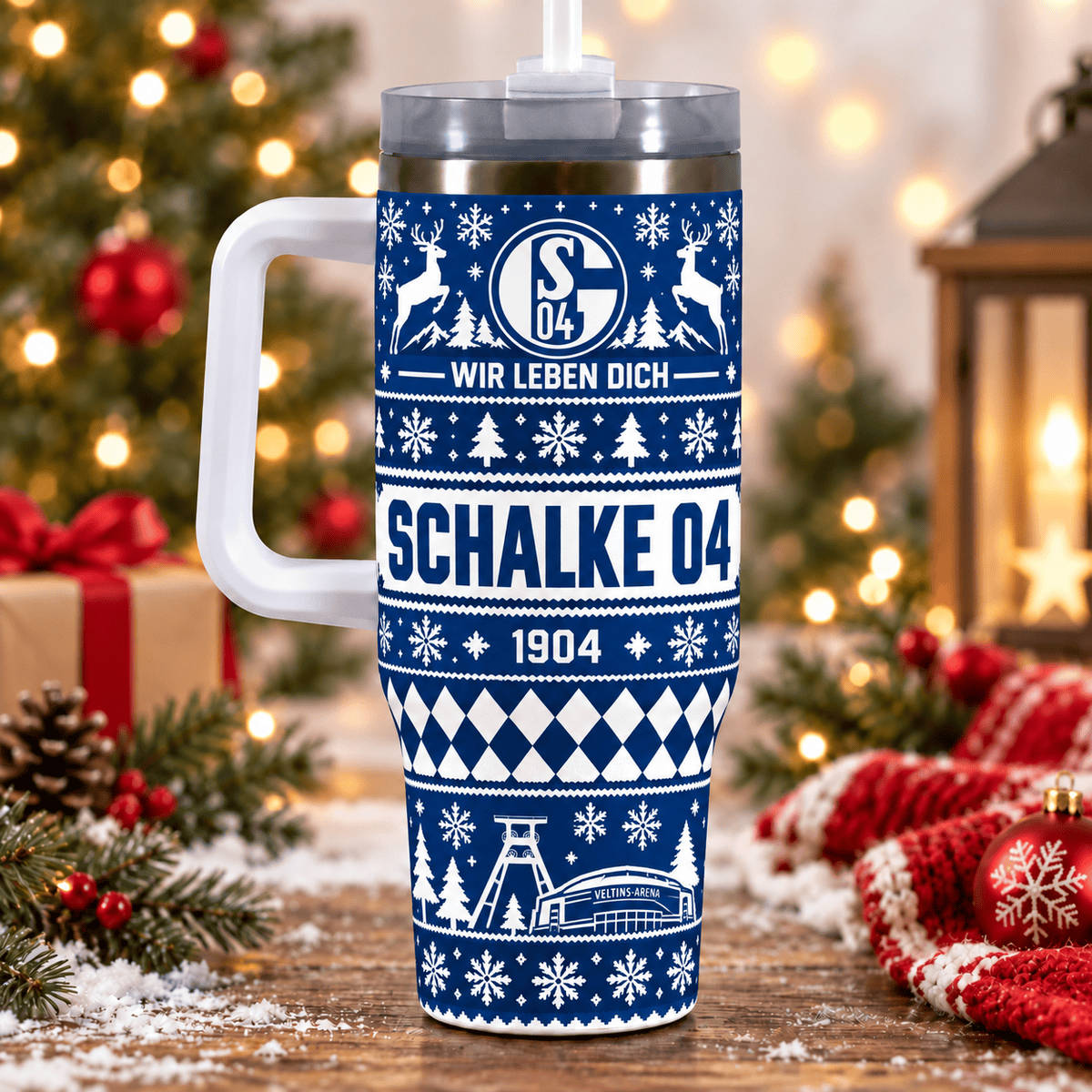 Schalke 04 Christmas 40oz Tumbler with Handle & Straw