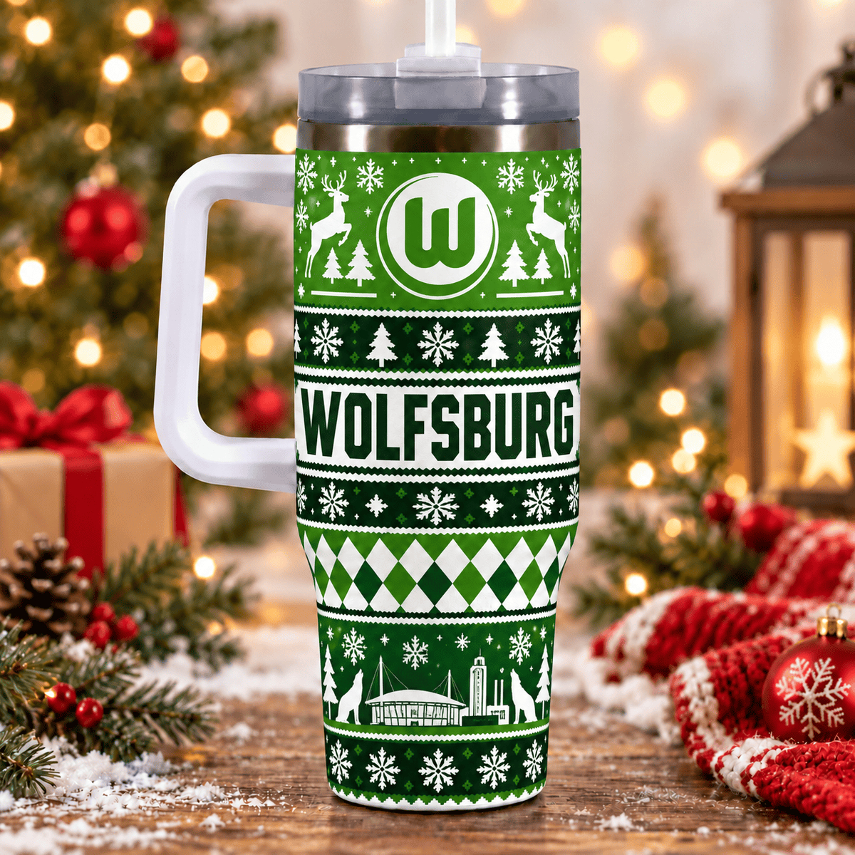 VfL Wolfsburg Christmas 40oz Tumbler with Handle & Straw