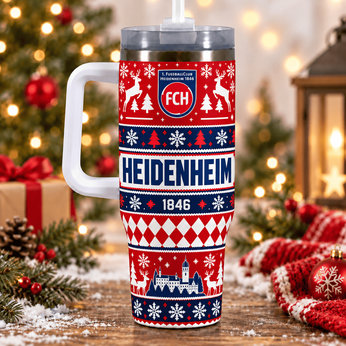 FC Heidenheim Christmas 40oz Tumbler with Handle & Straw