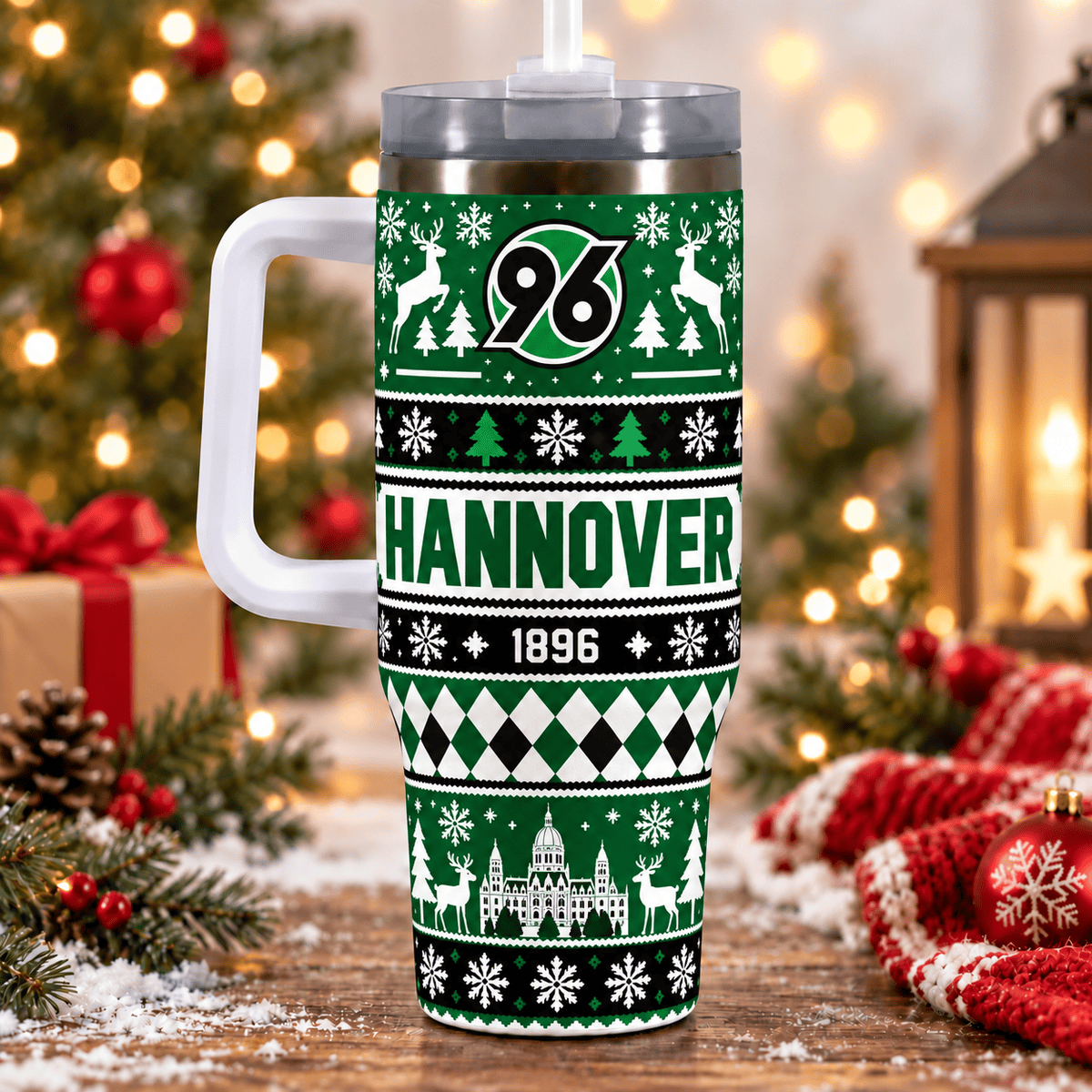 Hannover 96 Christmas 40oz Tumbler with Handle & Straw