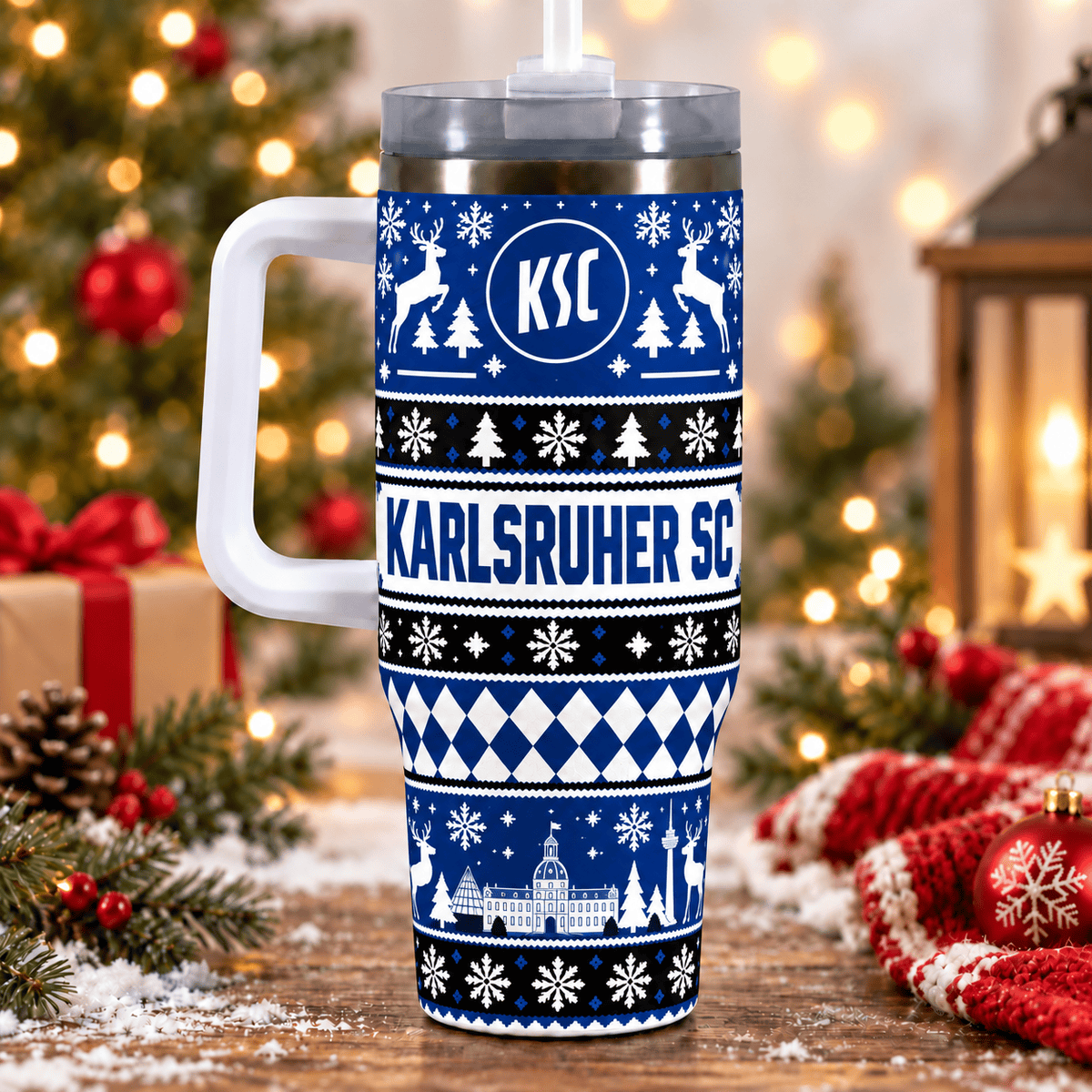 Karlsruher SC Christmas 40oz Tumbler with Handle & Straw